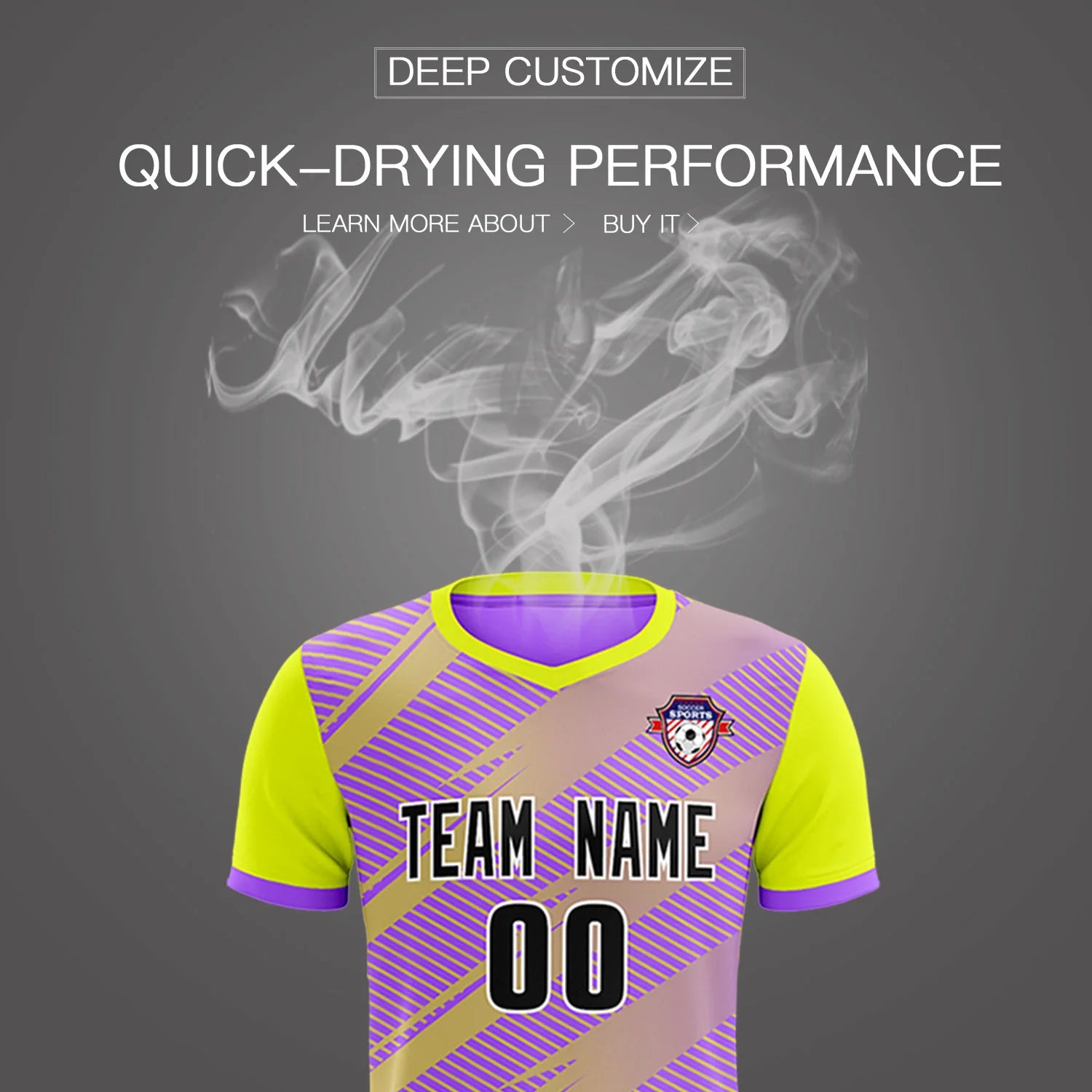 Custom Light Purple Yellow Casual Sport Soccer Sets Jersey