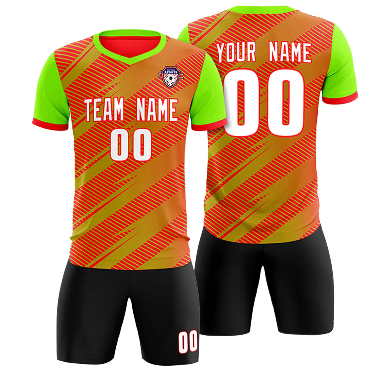 Custom Red Neon Green Casual Sport Soccer Sets Jersey