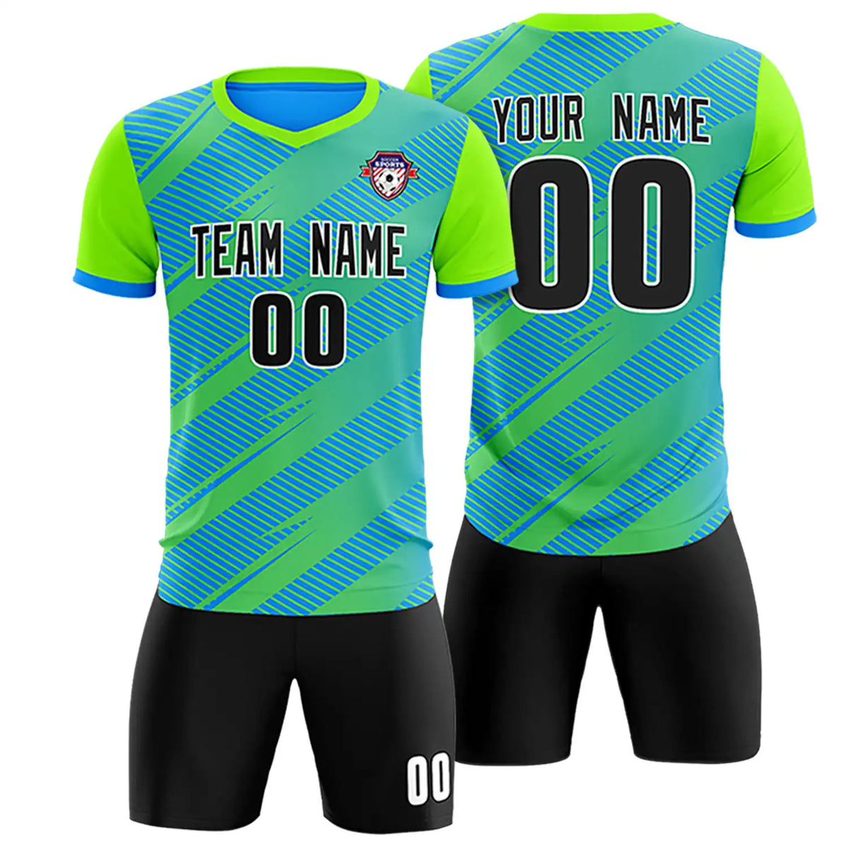 Custom Powder Blue Neon Green Casual Sport Soccer Sets Jersey