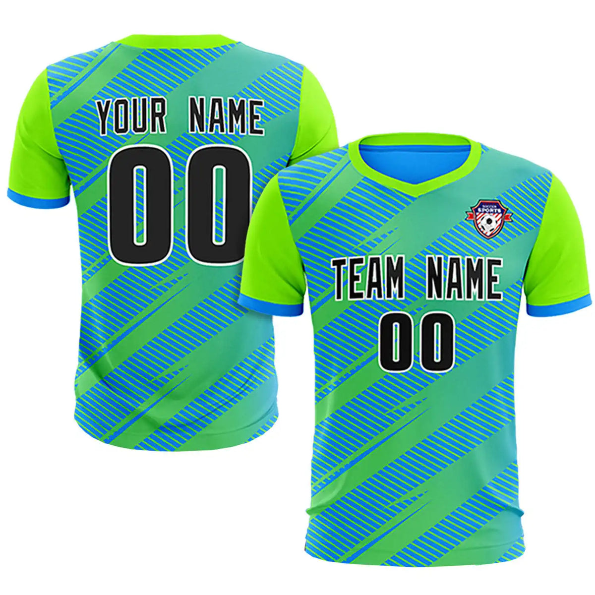 Custom Powder Blue Neon Green Casual Sport Soccer Sets Jersey