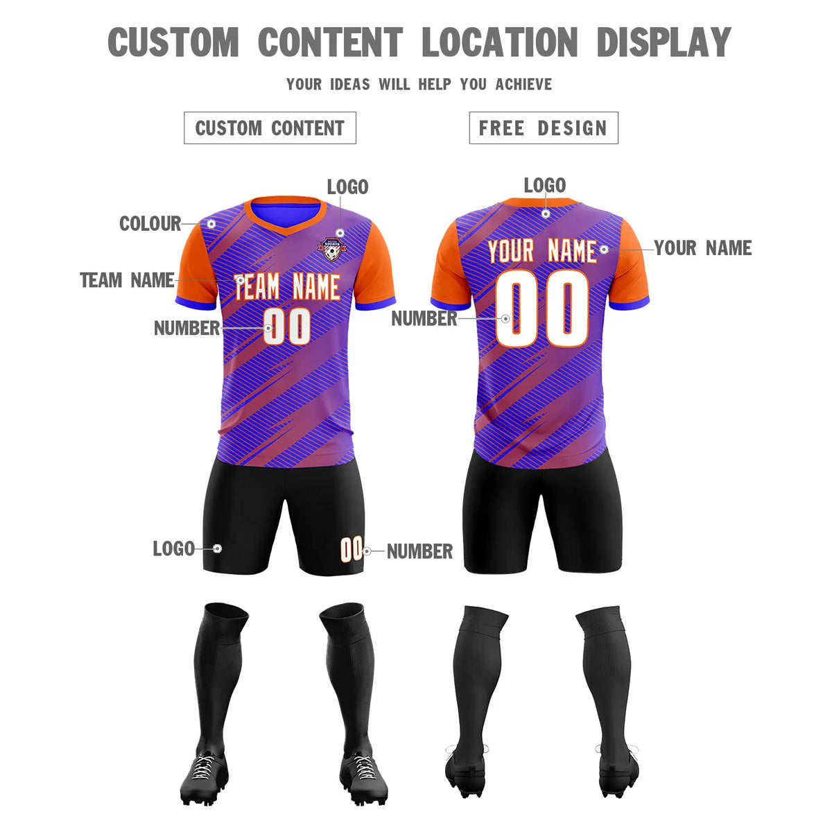 Custom Royal Blue Orange Casual Sport Soccer Sets Jersey