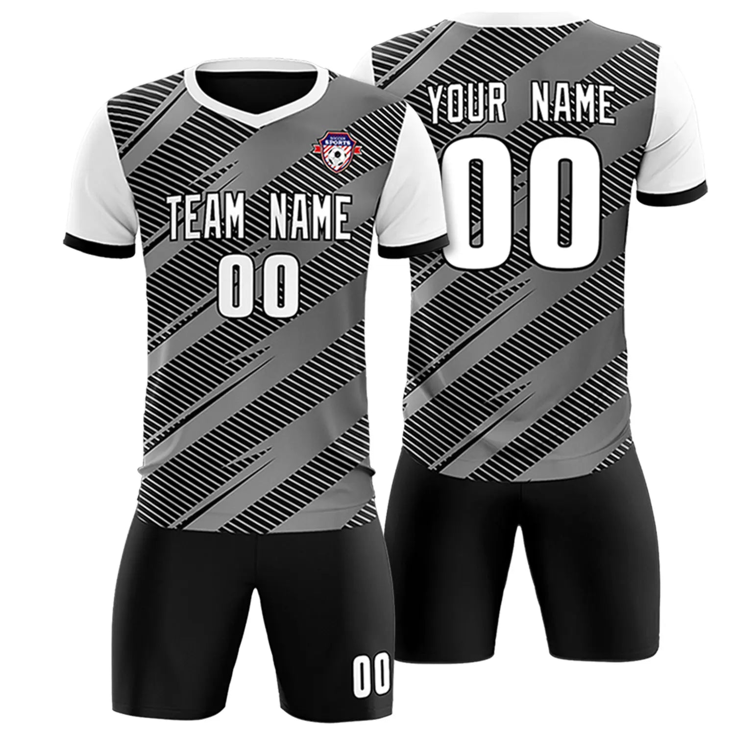 Custom Black White Casual Sport Soccer Sets Jersey