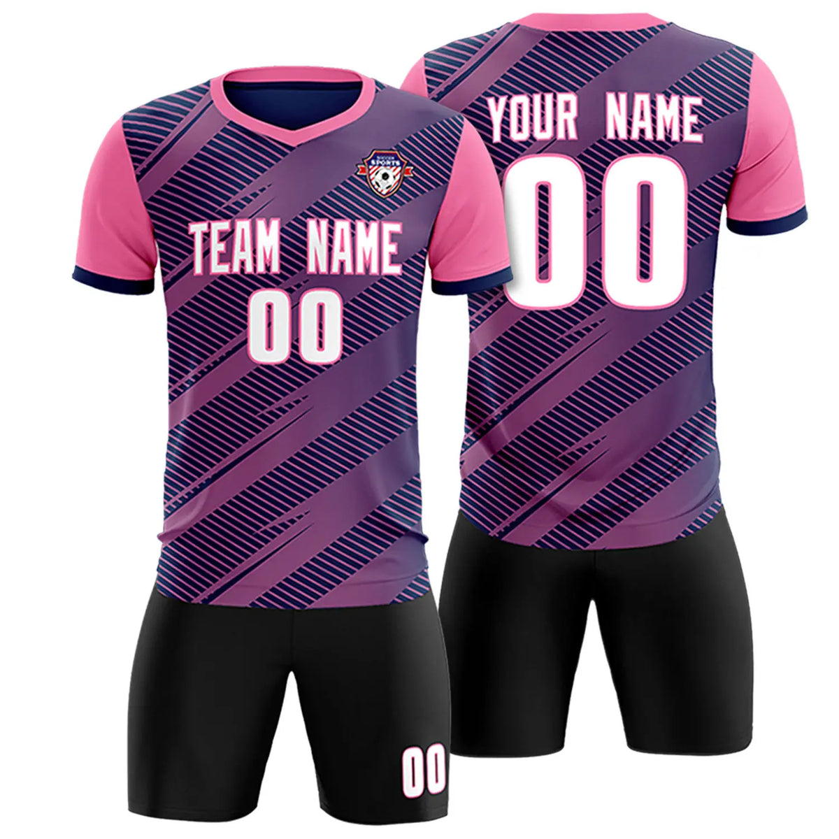 Custom Navy Pink Casual Sport Soccer Sets Jersey