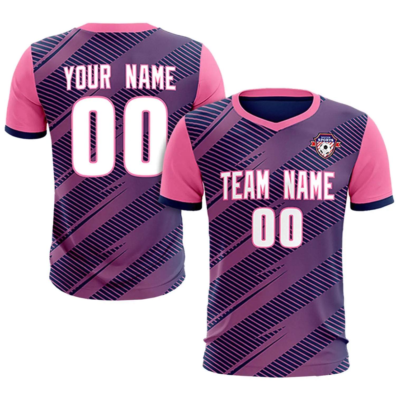 Custom Navy Pink Casual Sport Soccer Sets Jersey
