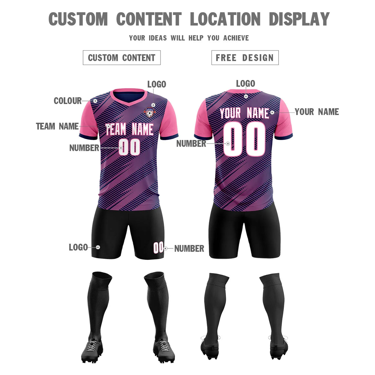 Custom Navy Pink Casual Sport Soccer Sets Jersey