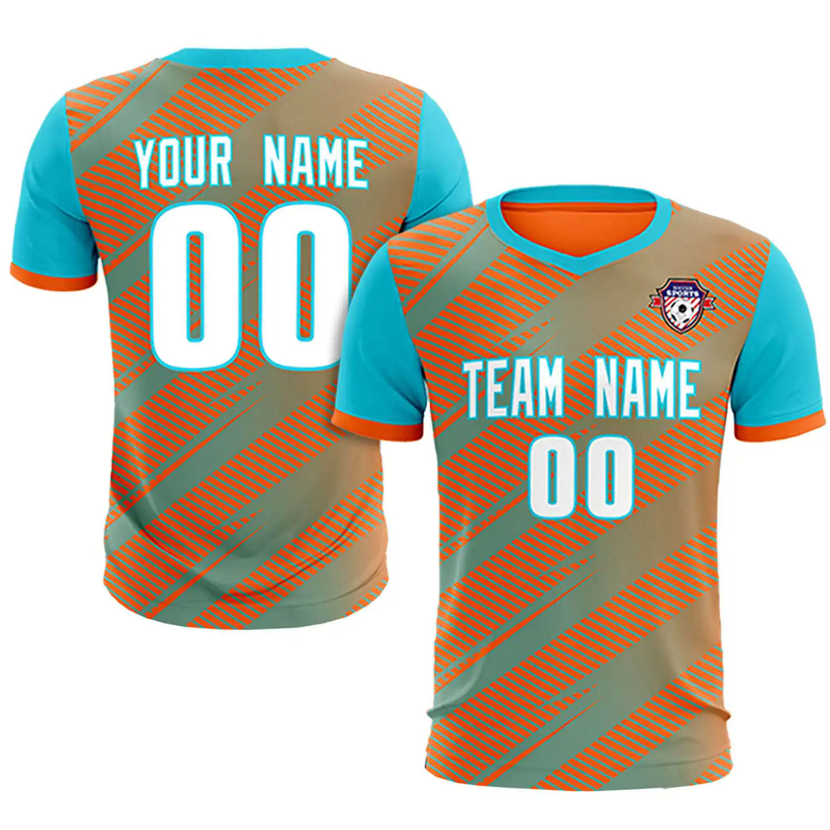 Custom Orange Aqua Casual Sport Soccer Sets Jersey