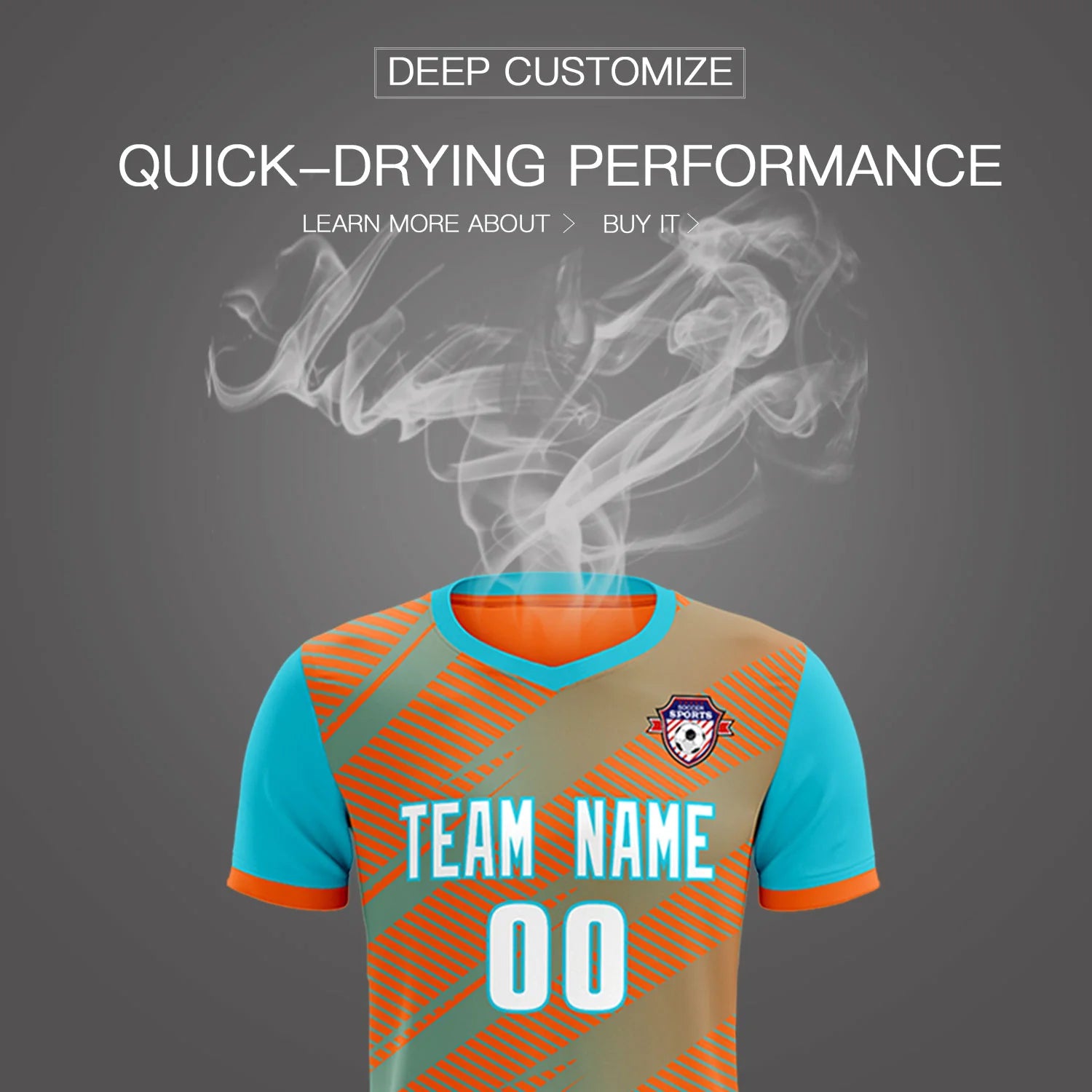 Custom Orange Aqua Casual Sport Soccer Sets Jersey