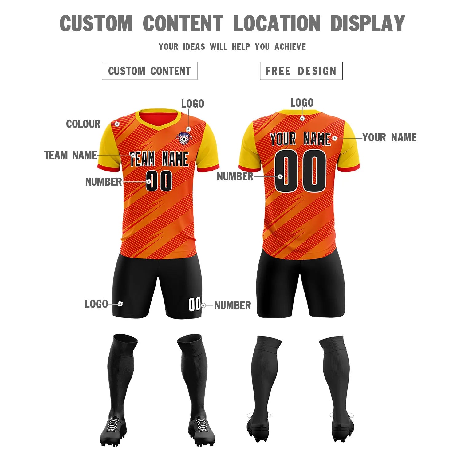 Custom Red Gold01 Casual Sport Soccer Sets Jersey