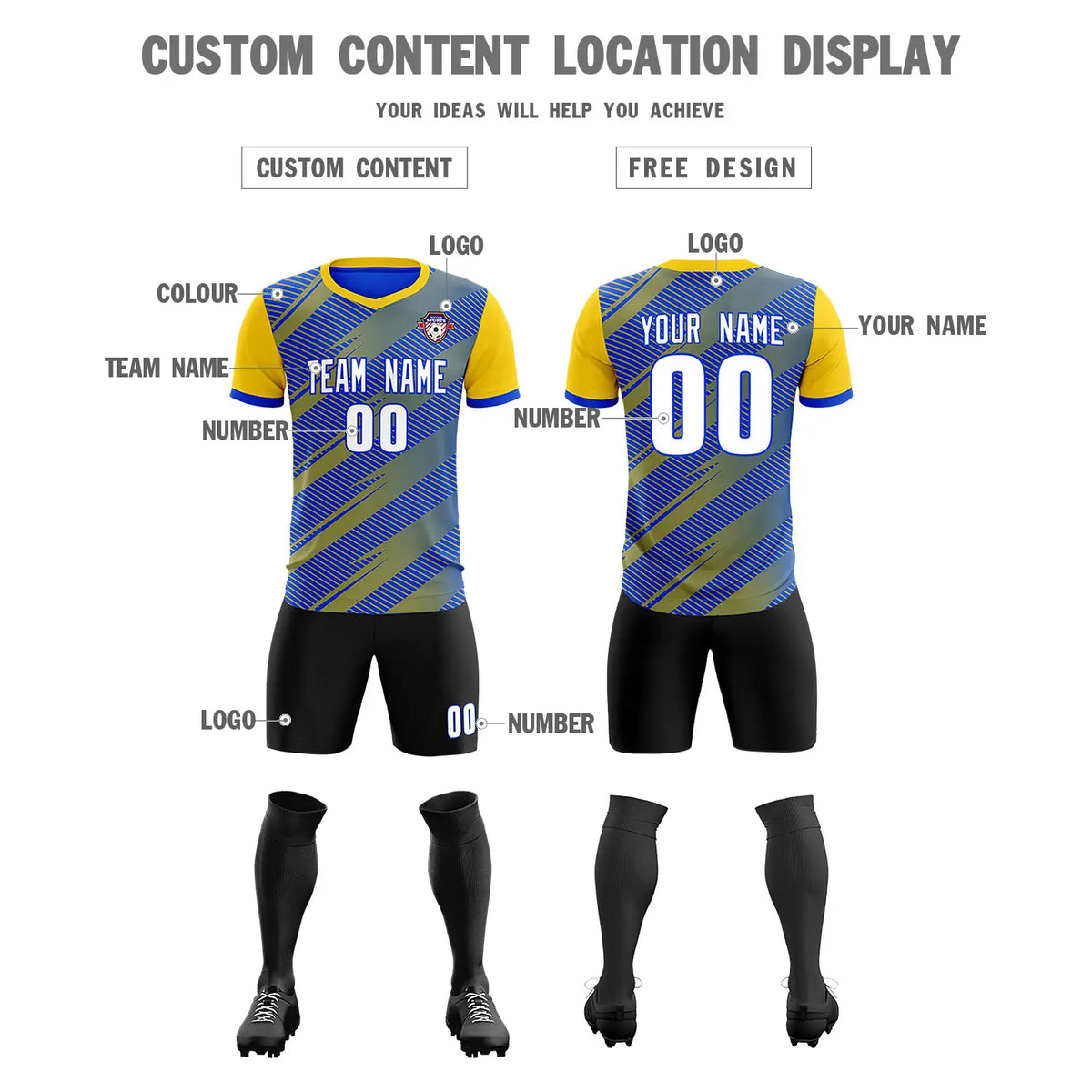 Custom Royal Blue Gold01 Casual Sport Soccer Sets Jersey
