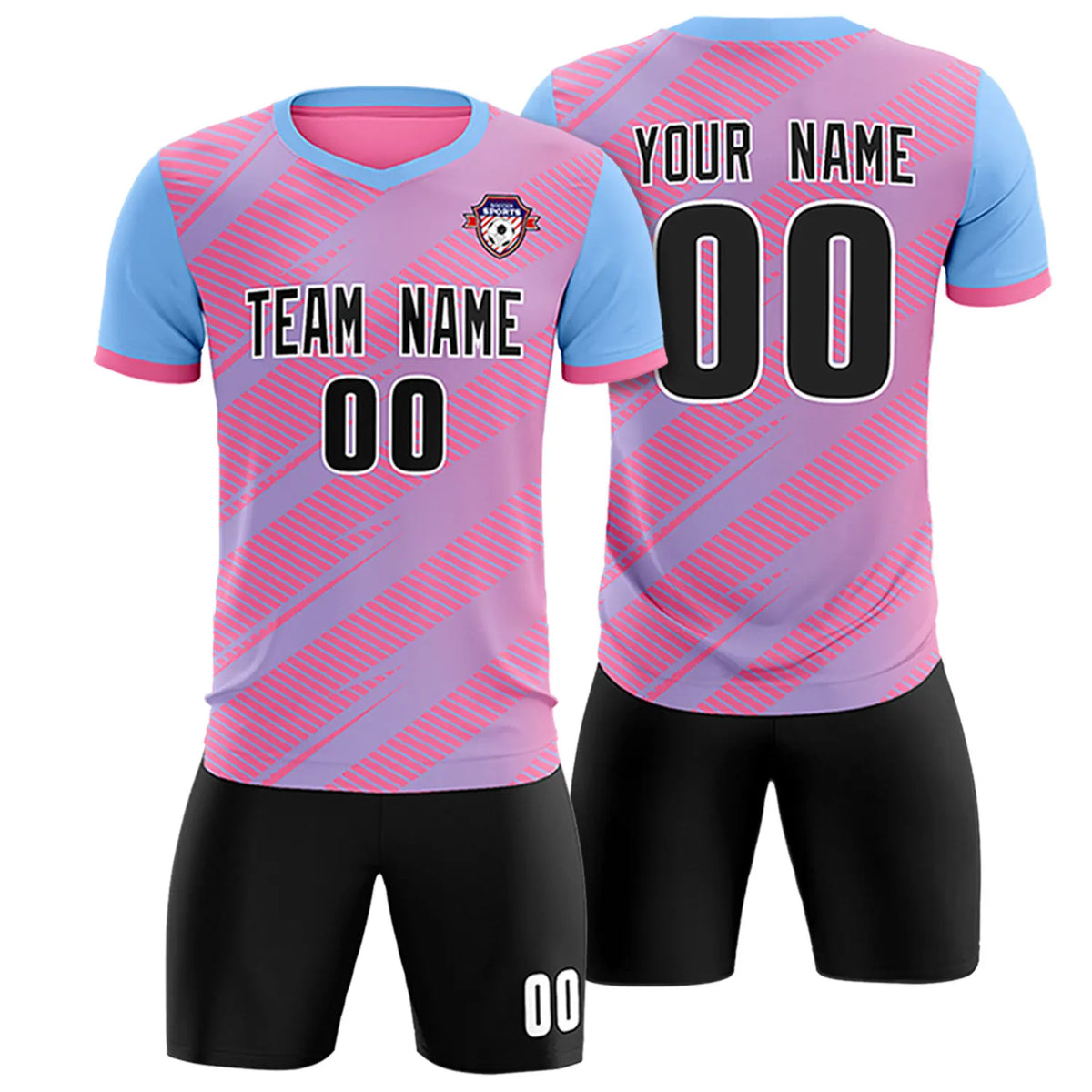 Custom Pink Light Blue Casual Sport Soccer Sets Jersey