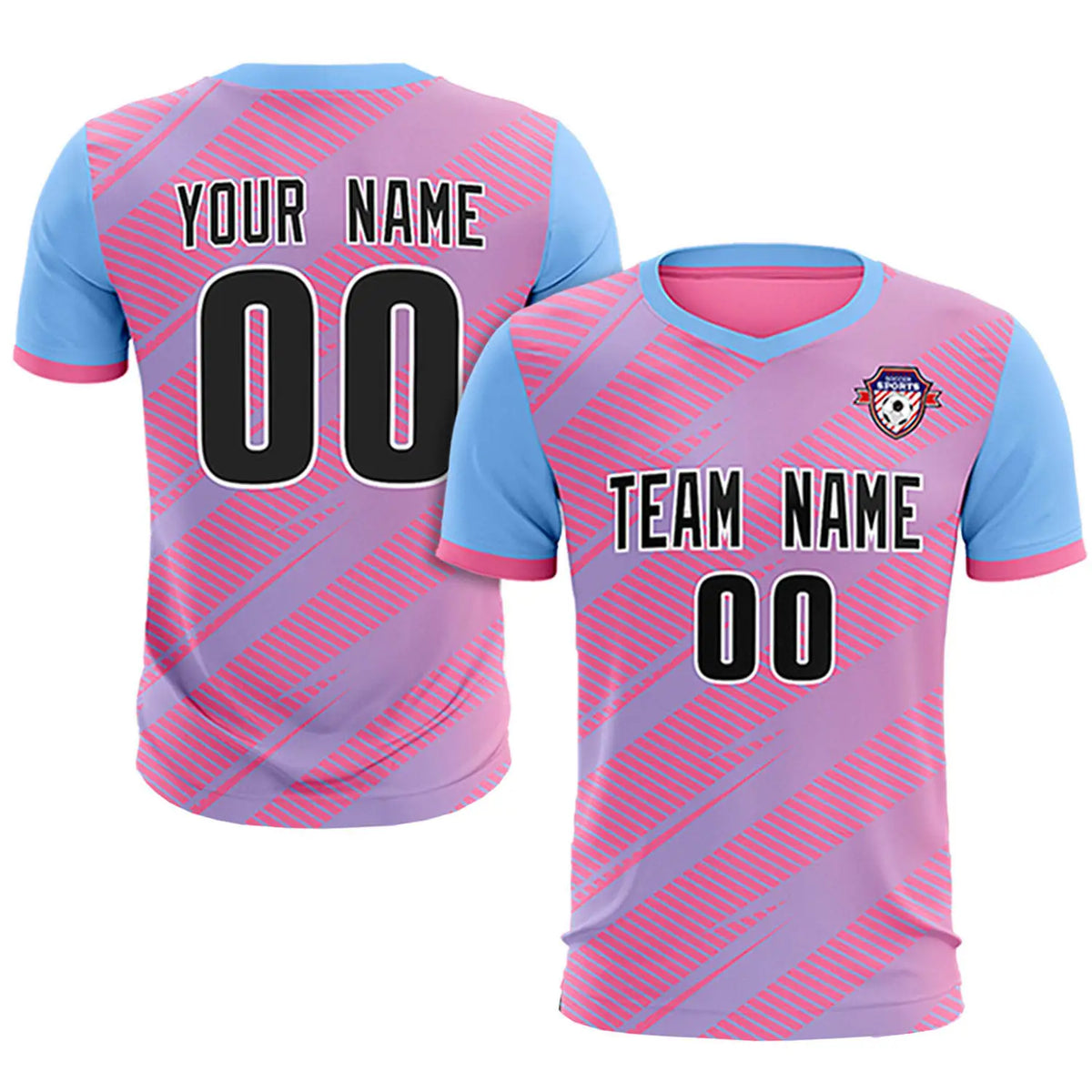 Custom Pink Light Blue Casual Sport Soccer Sets Jersey