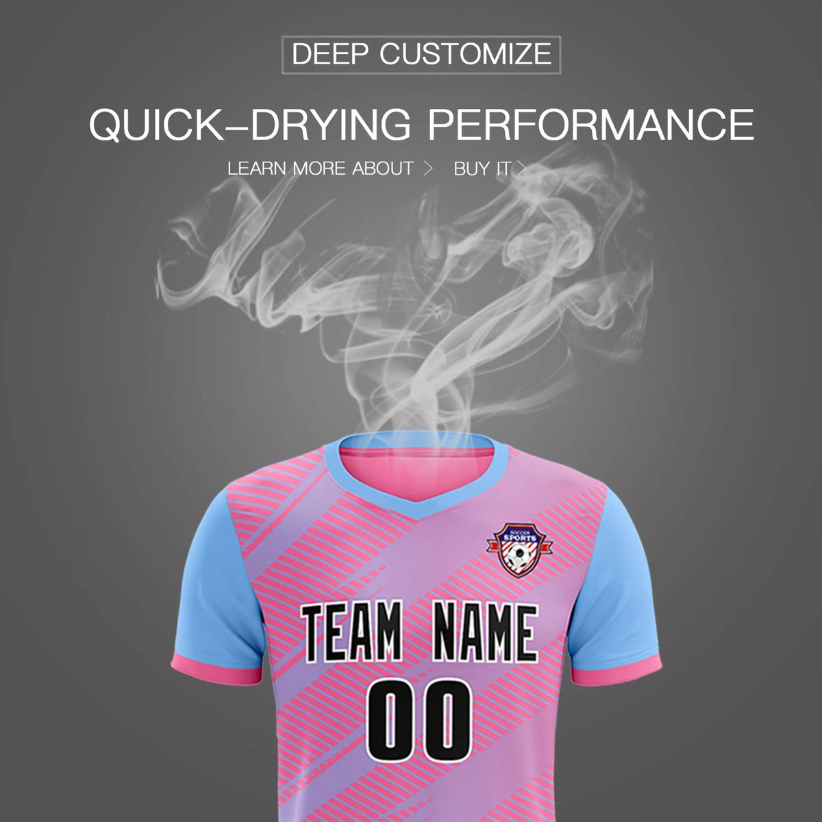 Custom Pink Light Blue Casual Sport Soccer Sets Jersey