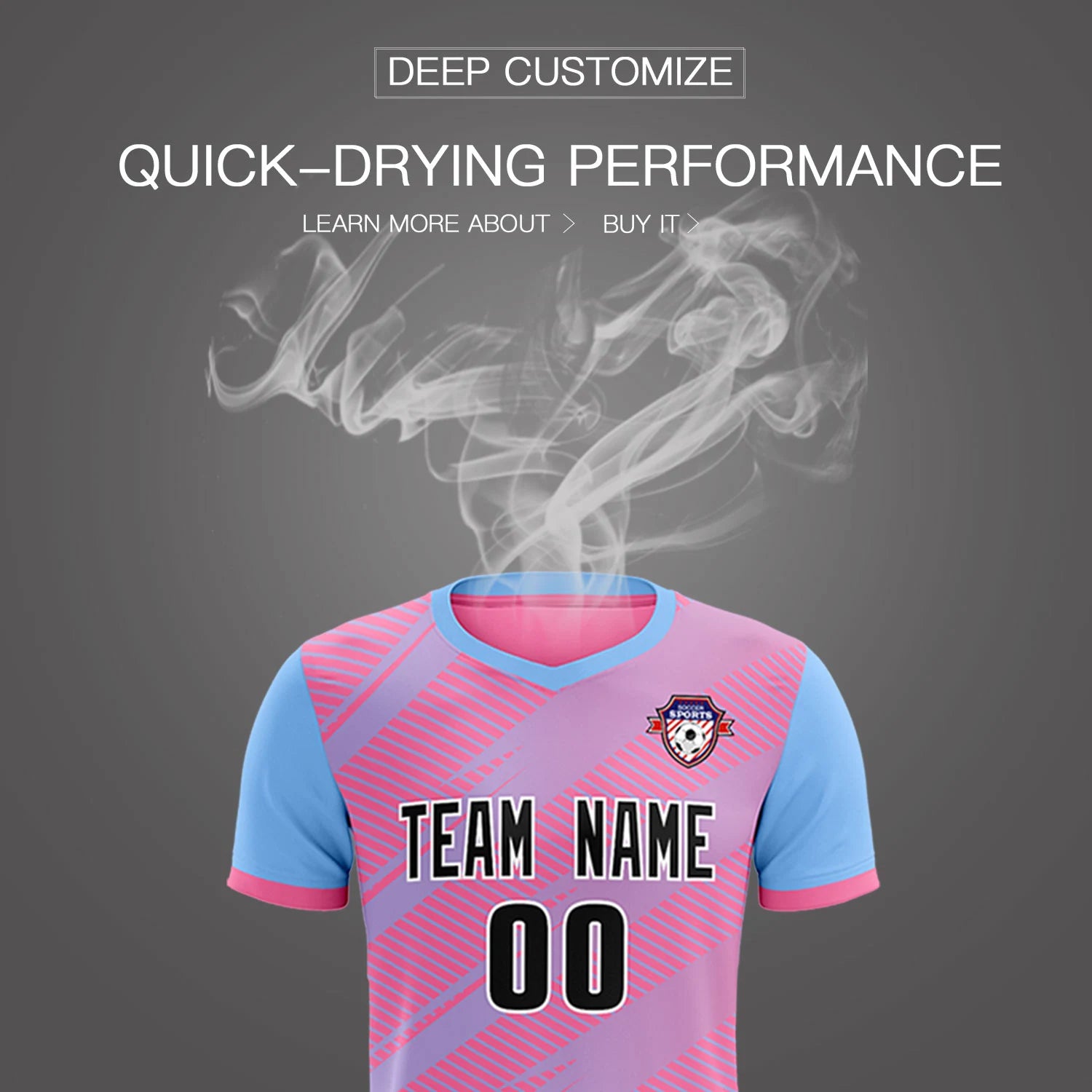Custom Pink Light Blue Casual Sport Soccer Sets Jersey