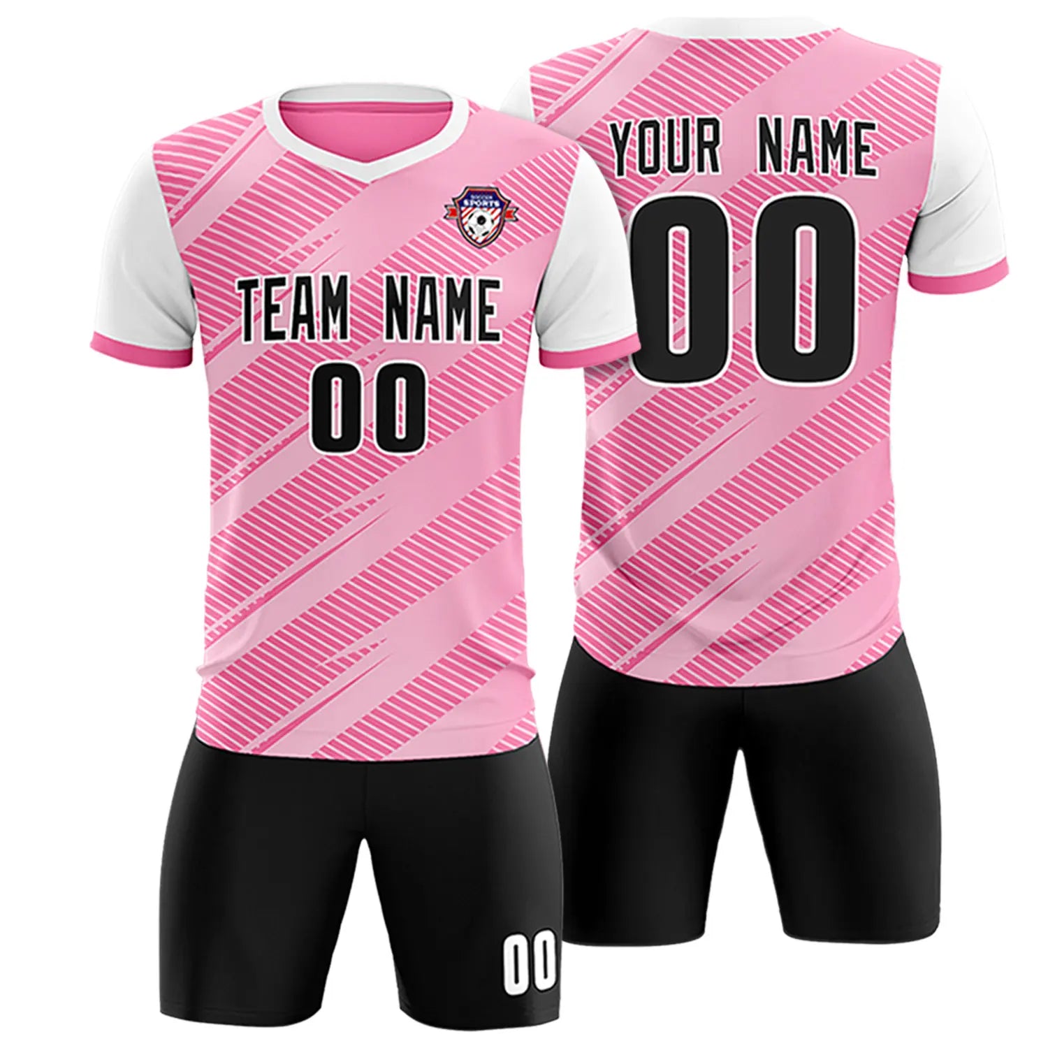 Custom Pink White Casual Sport Soccer Sets Jersey