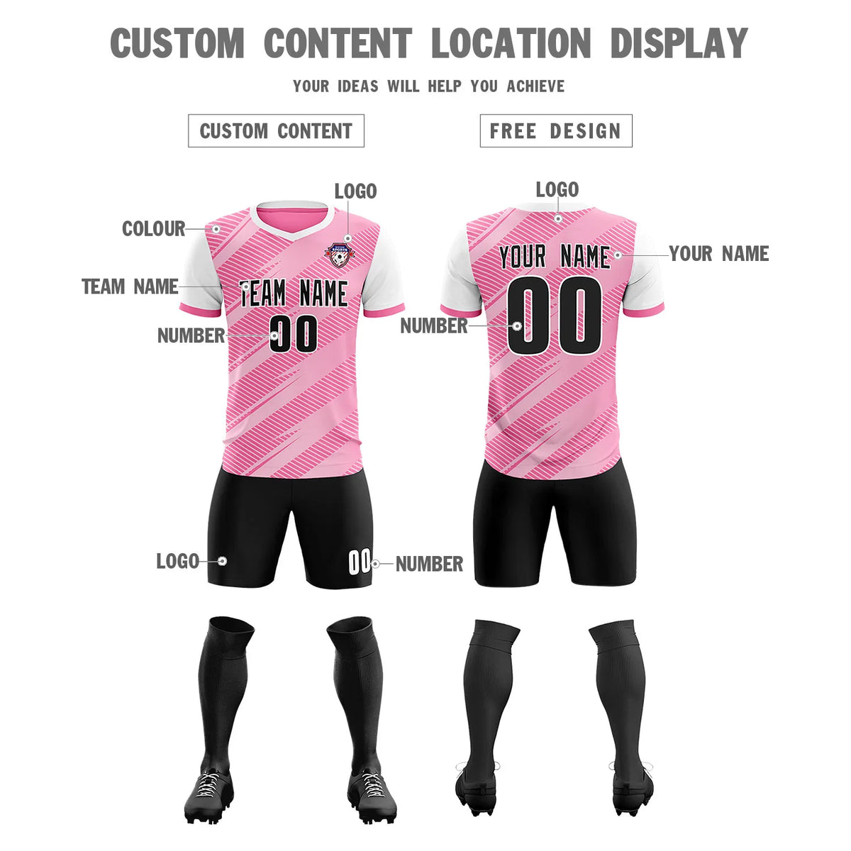 Custom Pink White Casual Sport Soccer Sets Jersey