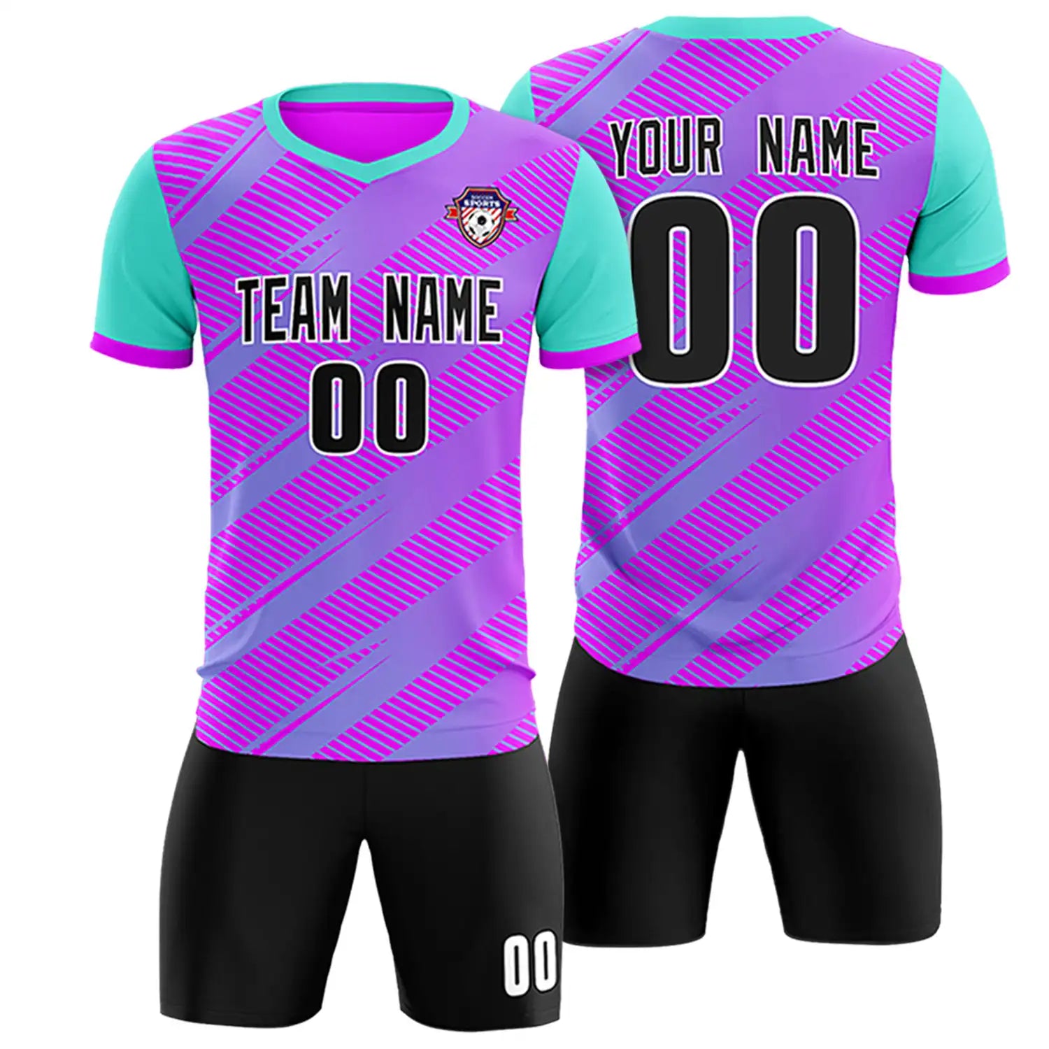 Custom Purple Bright Green Casual Sport Soccer Sets Jersey