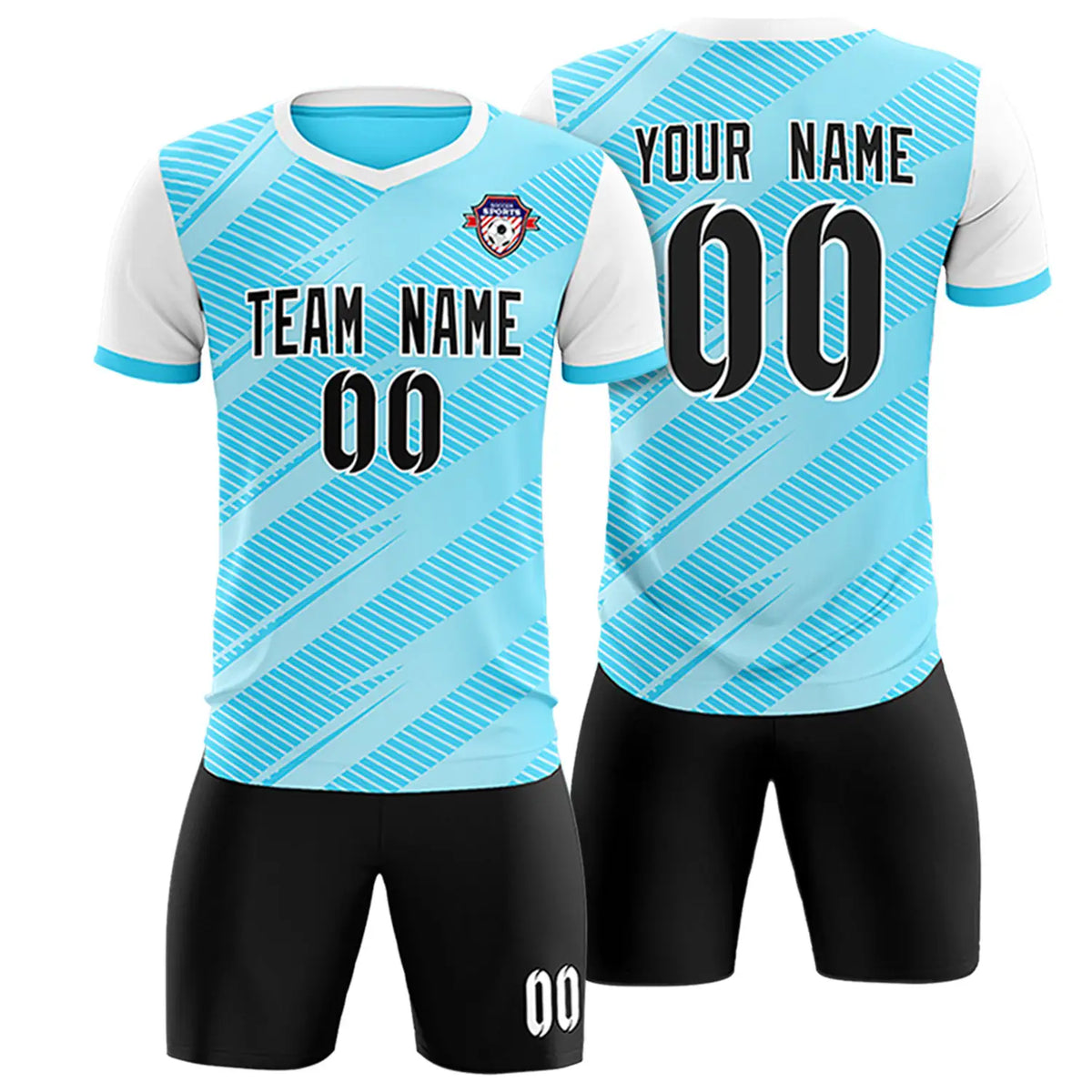 Custom Light Blue White Casual Sport Soccer Sets Jersey