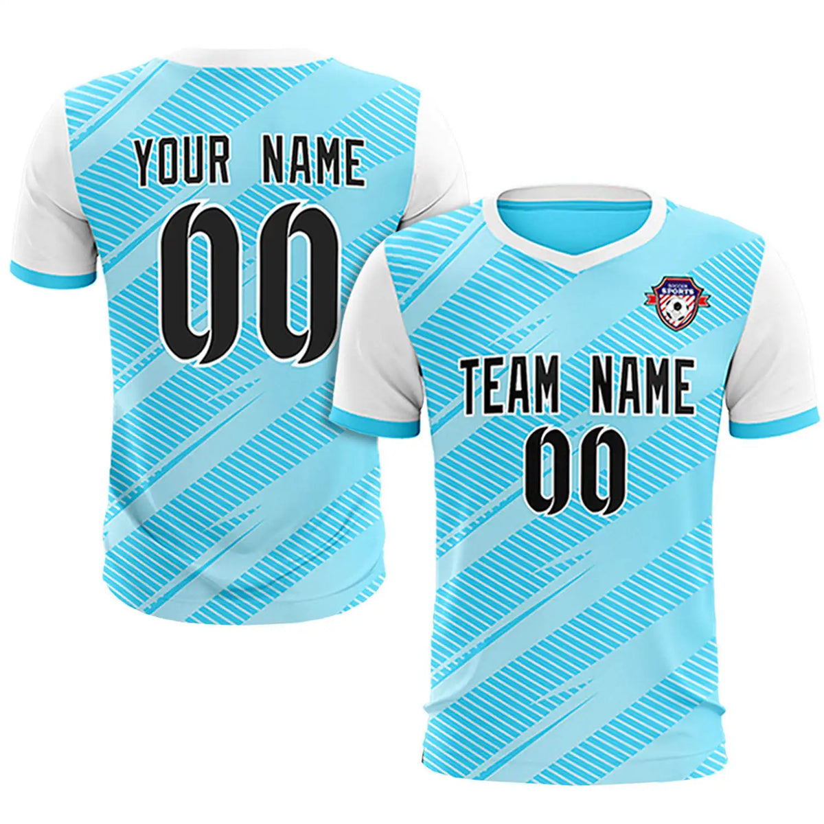 Custom Light Blue White Casual Sport Soccer Sets Jersey