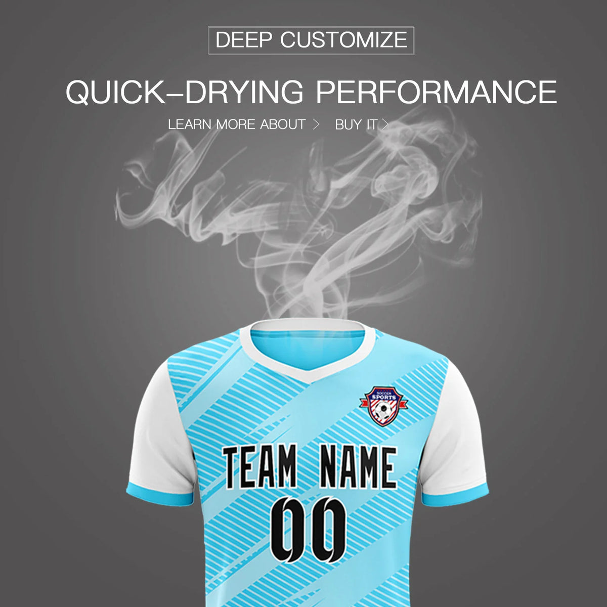 Custom Light Blue White Casual Sport Soccer Sets Jersey