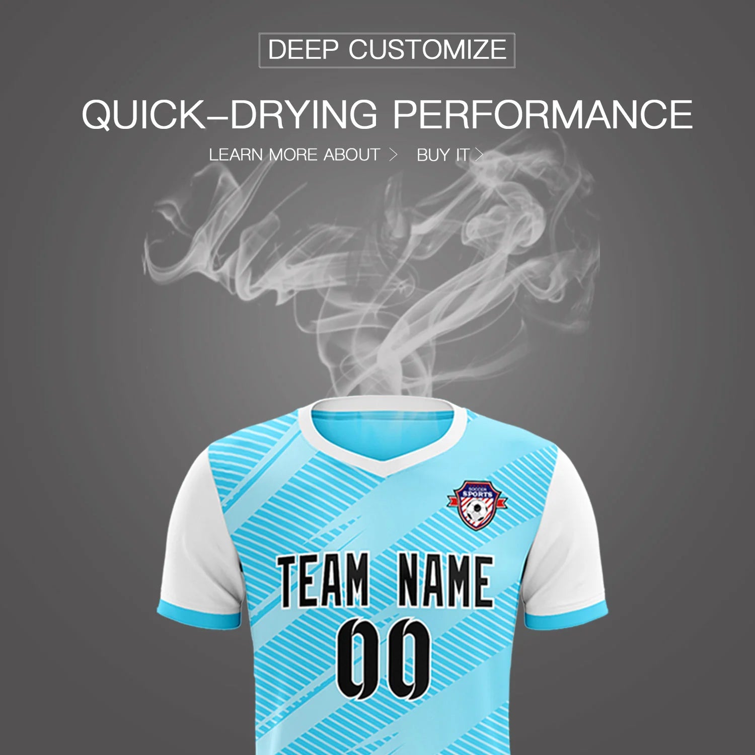 Custom Light Blue White Casual Sport Soccer Sets Jersey