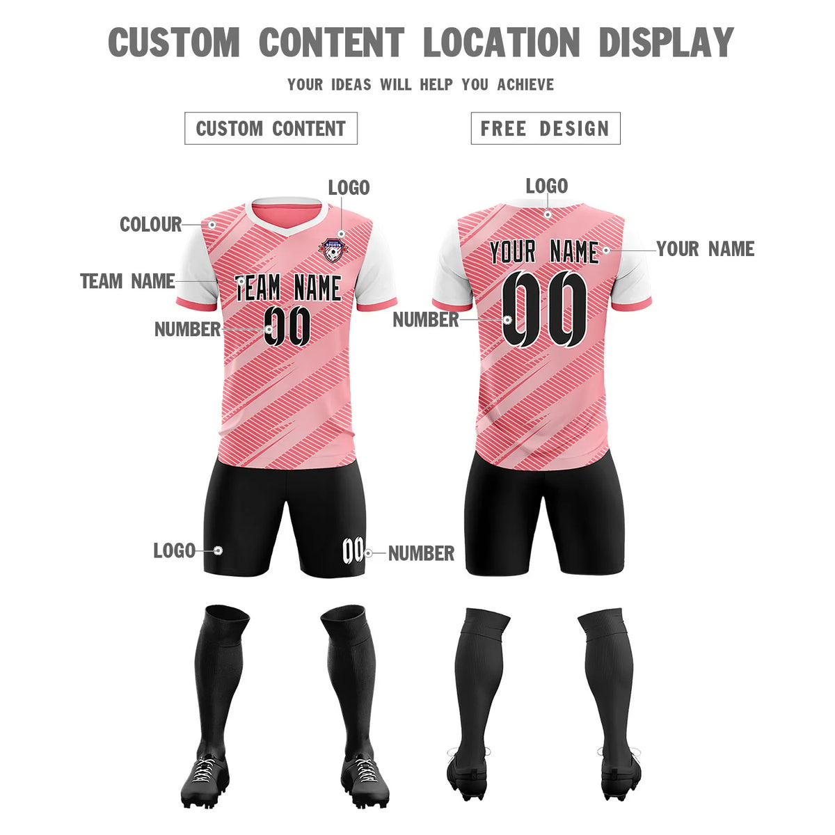 Custom Light Red White Casual Sport Soccer Sets Jersey