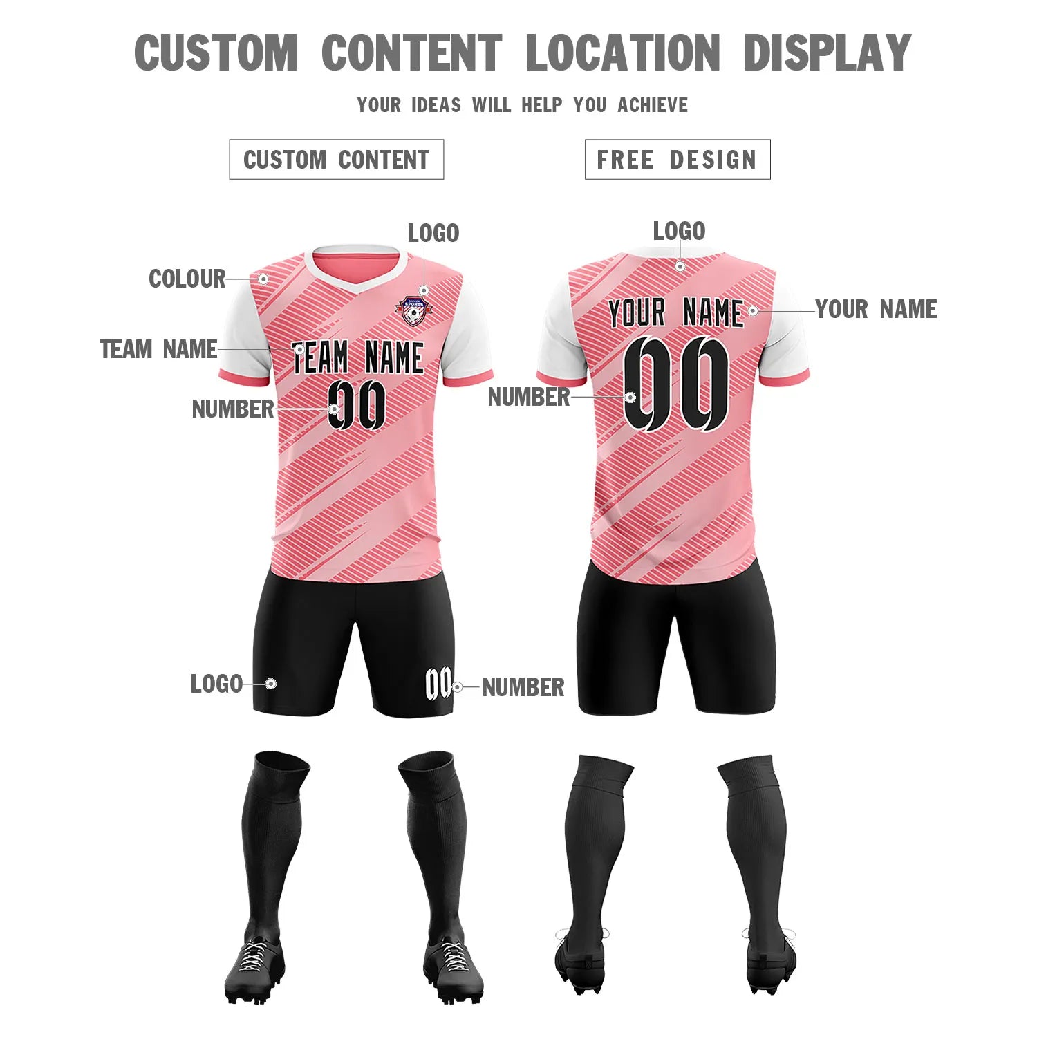 Custom Light Red White Casual Sport Soccer Sets Jersey