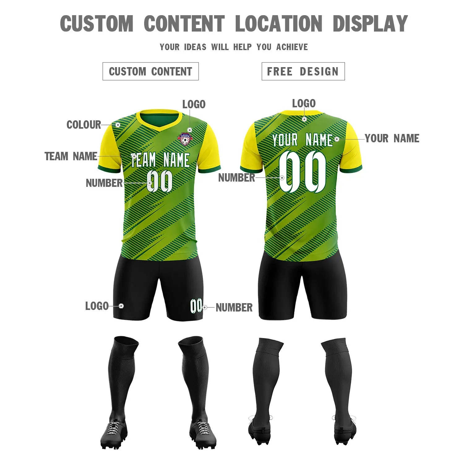Custom Green Gold01 Casual Sport Soccer Sets Jersey