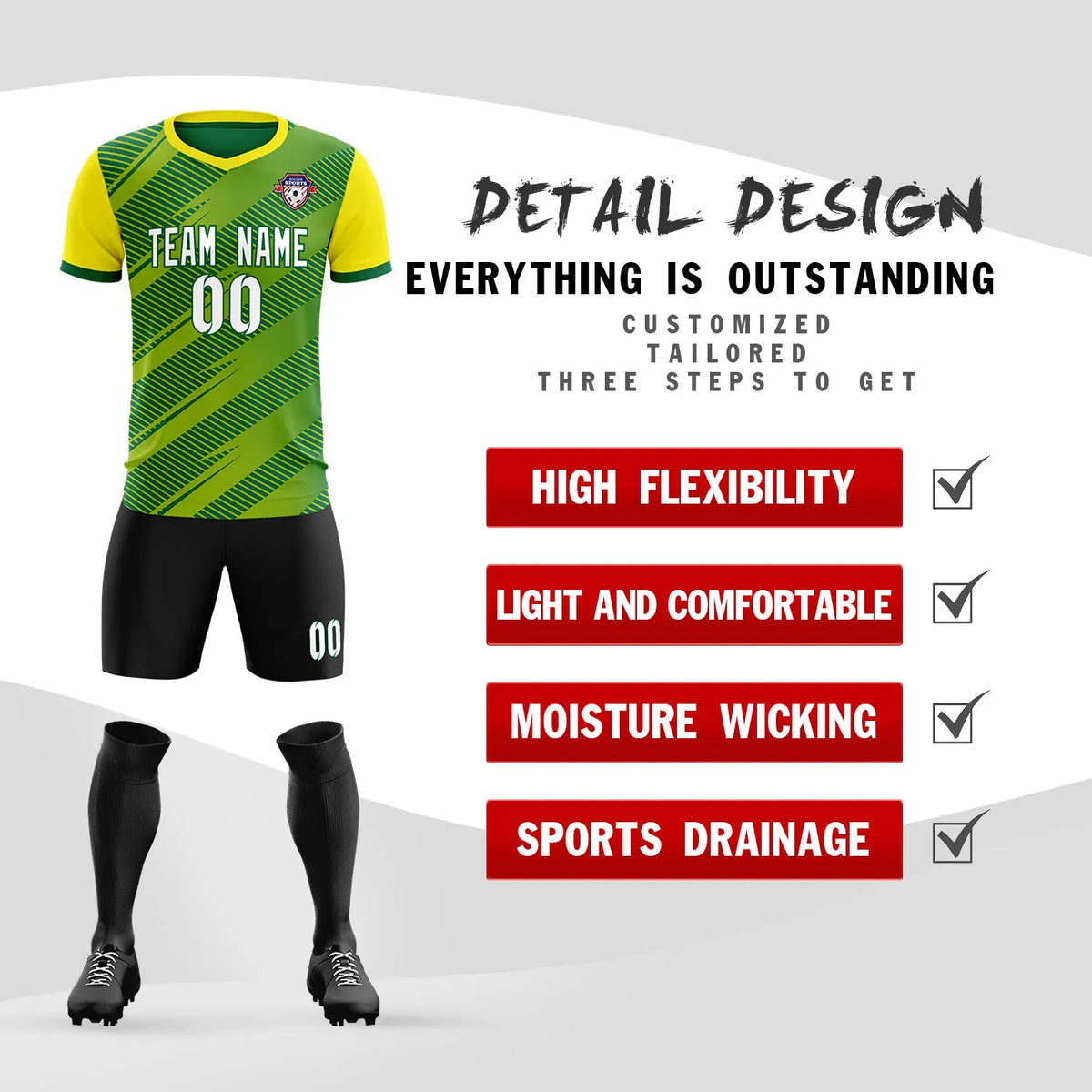 Custom Green Gold01 Casual Sport Soccer Sets Jersey
