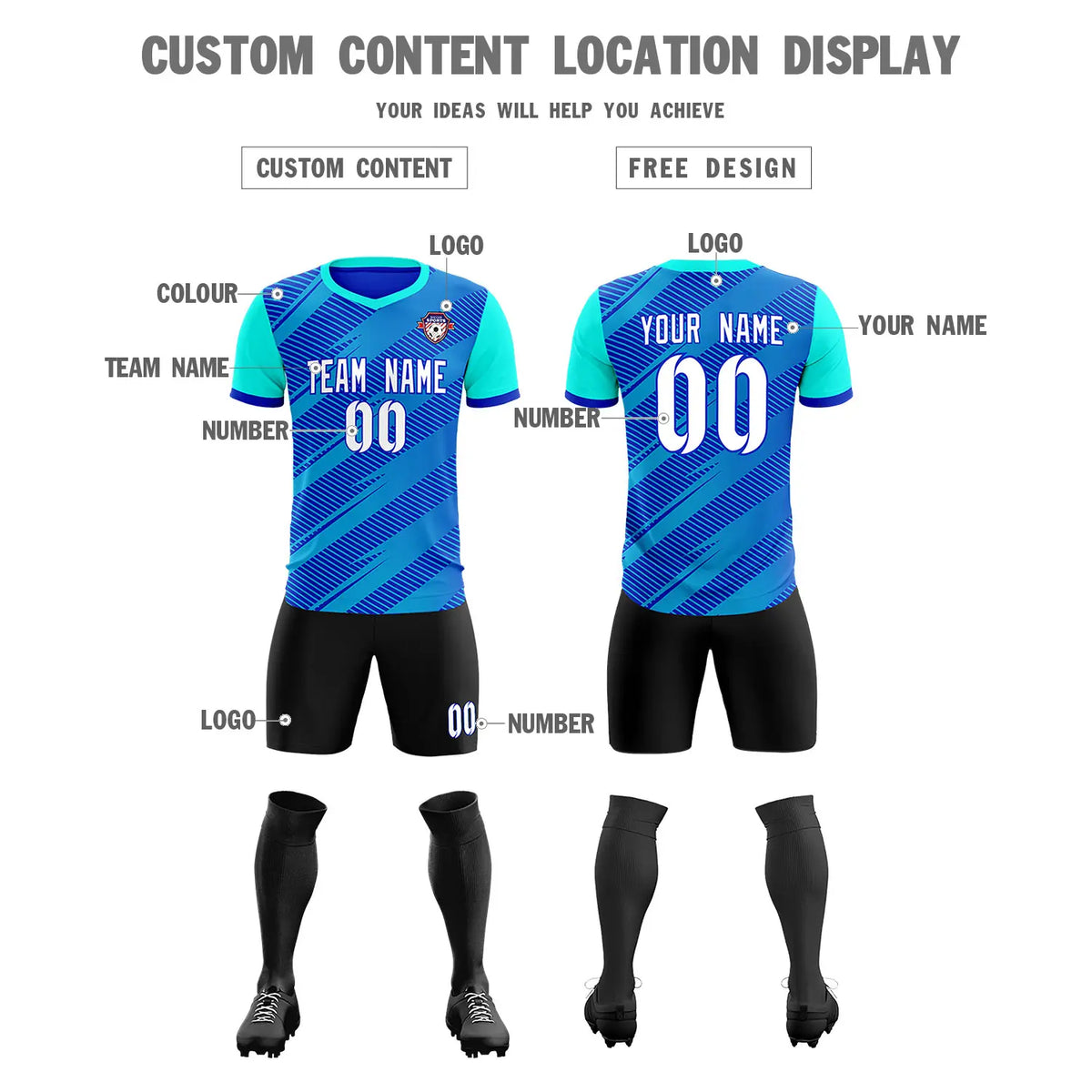 Custom Royal Blue Sky Blue Casual Sport Soccer Sets Jersey