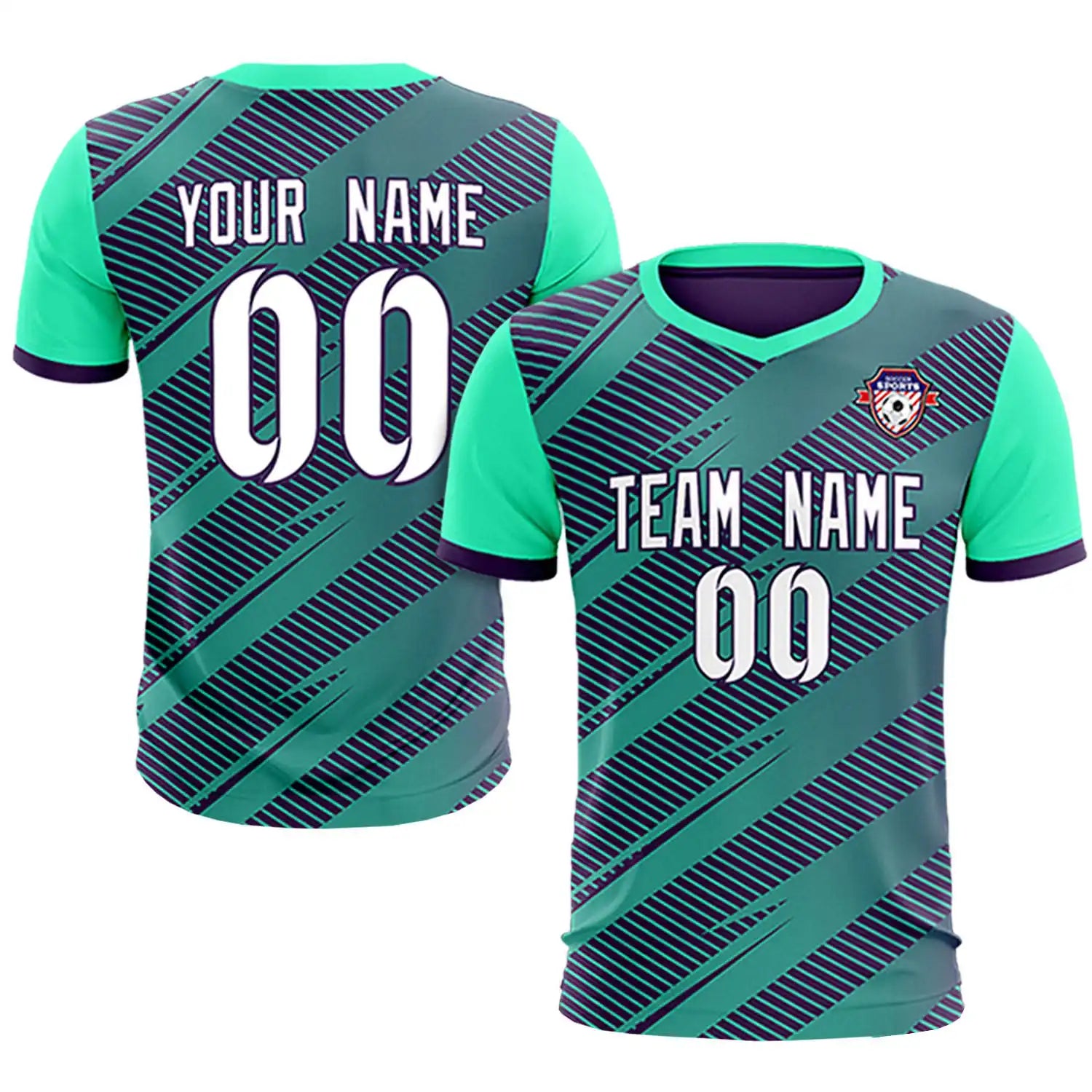 Custom Dark Purple Green Casual Sport Soccer Sets Jersey