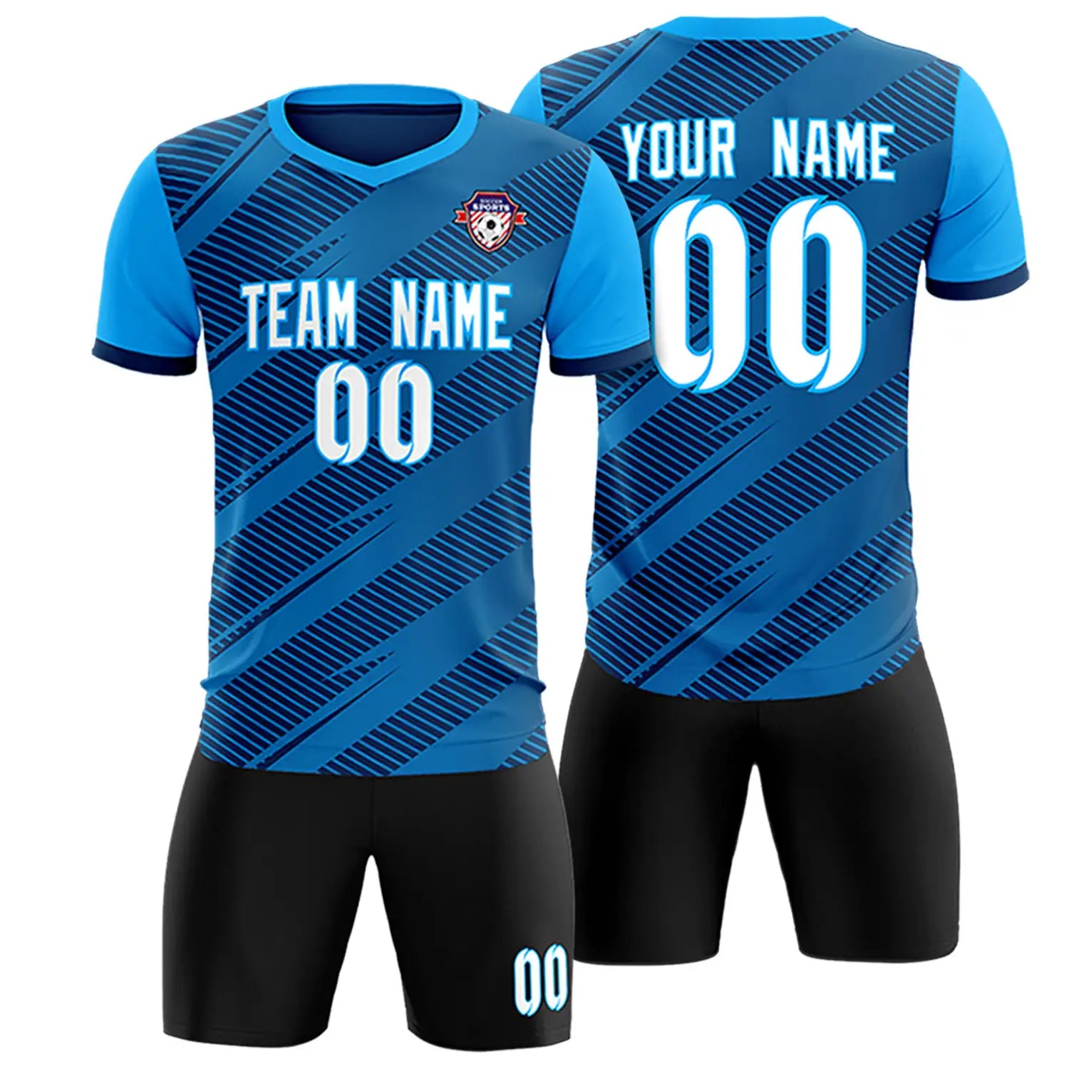Custom Navy Powder Blue Casual Sport Soccer Sets Jersey