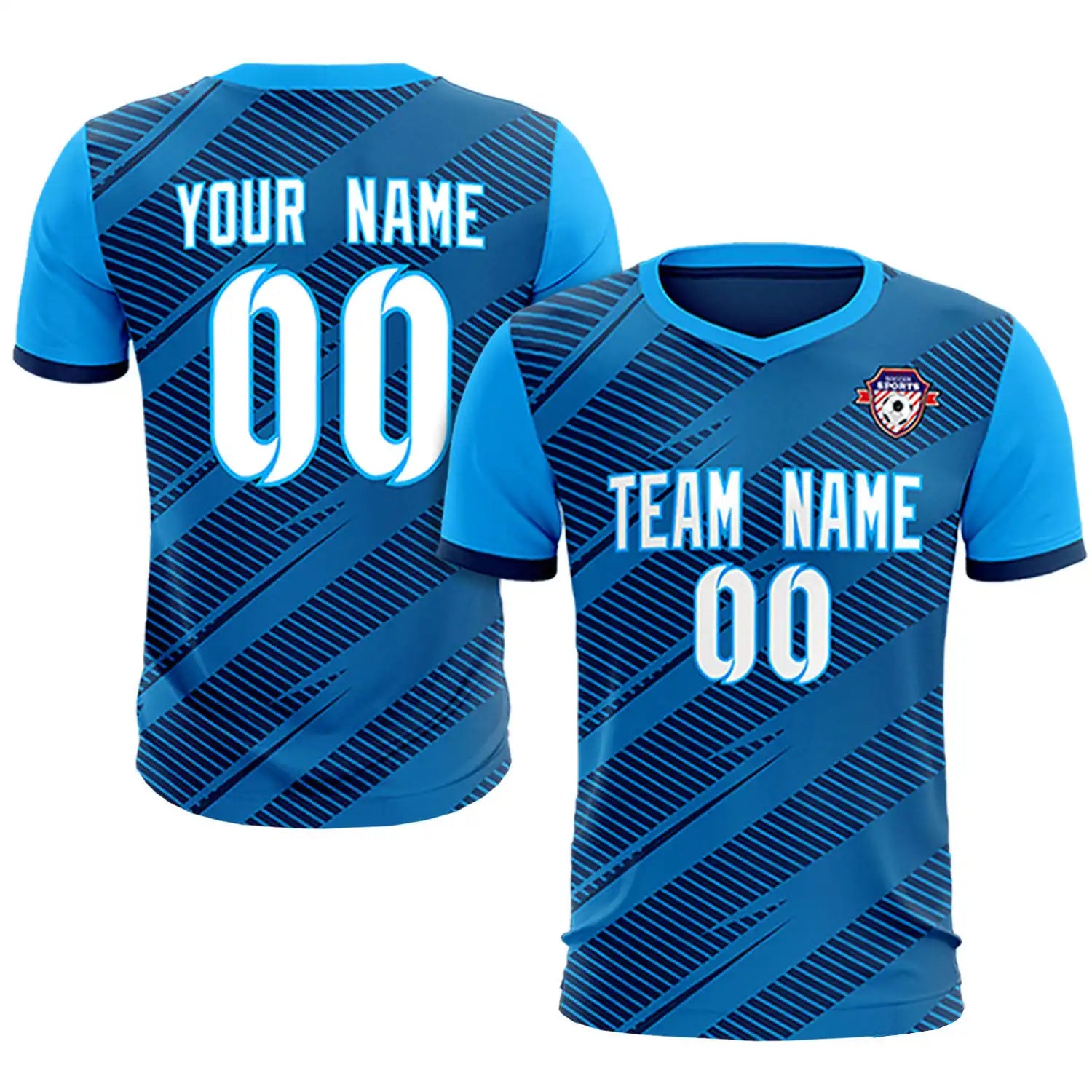 Custom Navy Powder Blue Casual Sport Soccer Sets Jersey