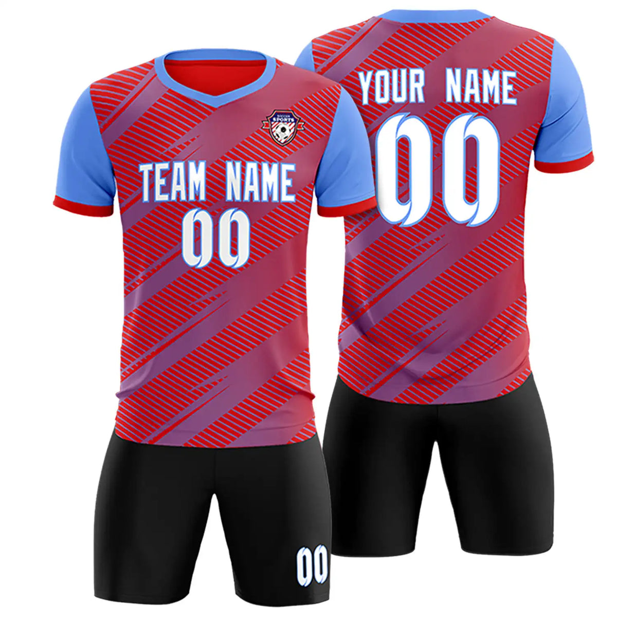 Custom Red Light Blue Casual Sport Soccer Sets Jersey