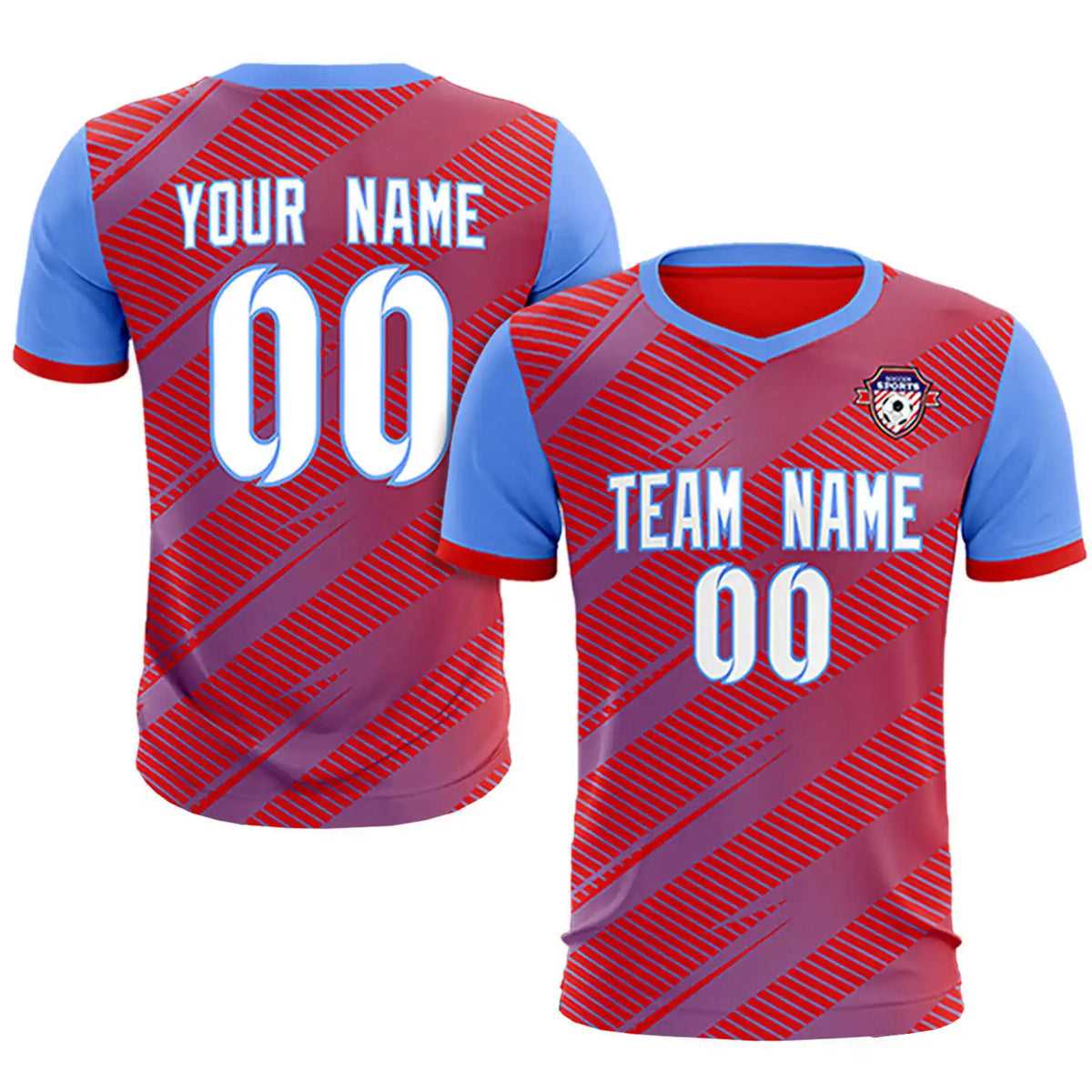 Custom Red Light Blue Casual Sport Soccer Sets Jersey