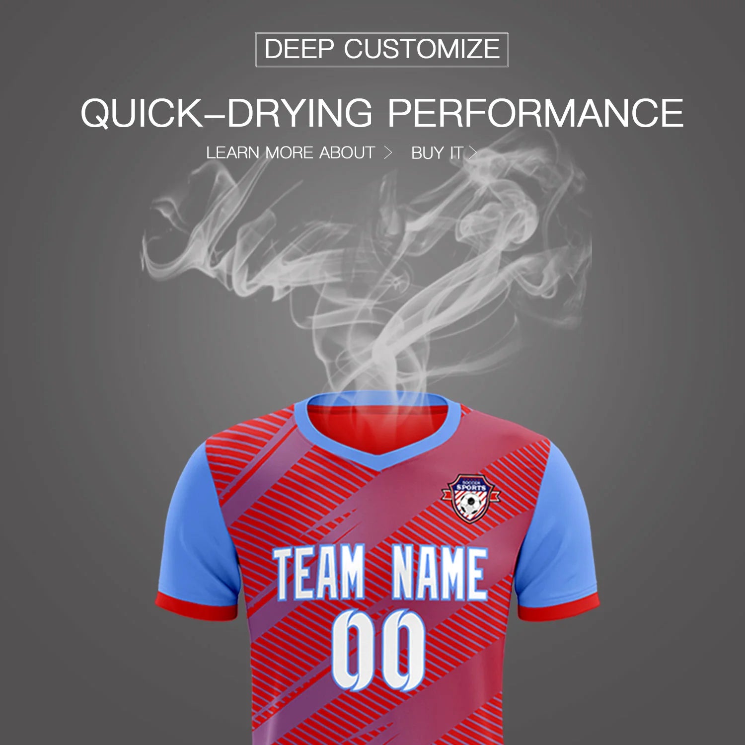 Custom Red Light Blue Casual Sport Soccer Sets Jersey