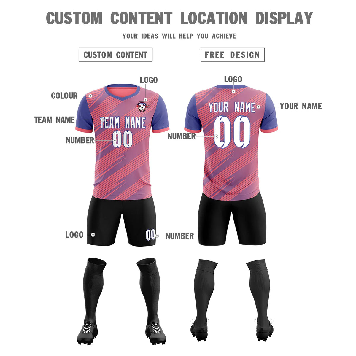 Custom Light Red Light Purple Casual Sport Soccer Sets Jersey