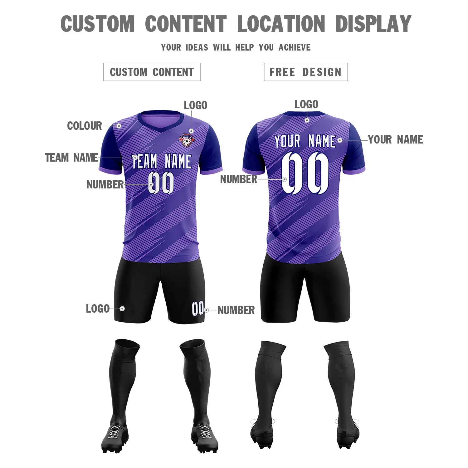 Custom Light Purple Navy Casual Sport Soccer Sets Jersey