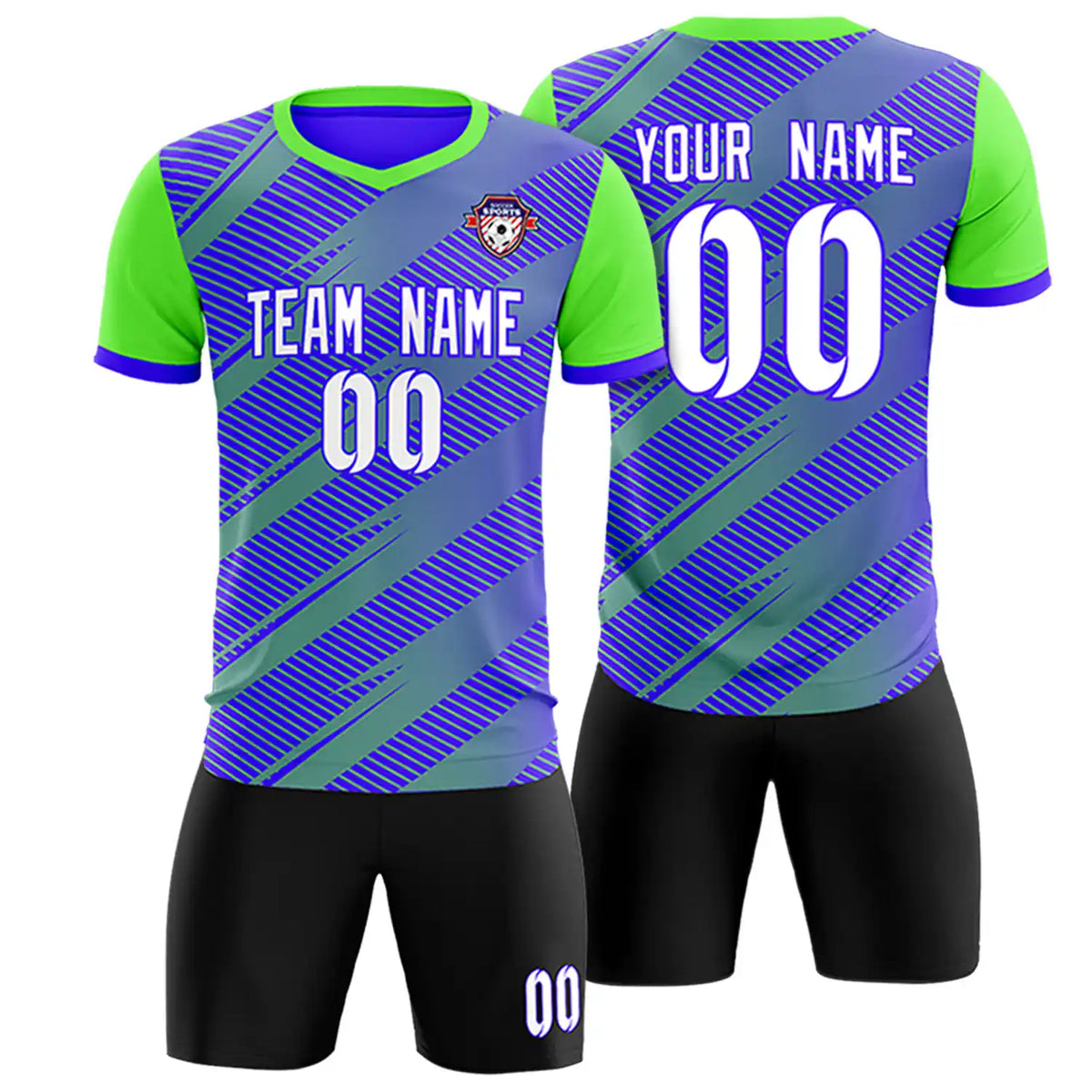 Custom Royal Blue Neon Green Casual Sport Soccer Sets Jersey