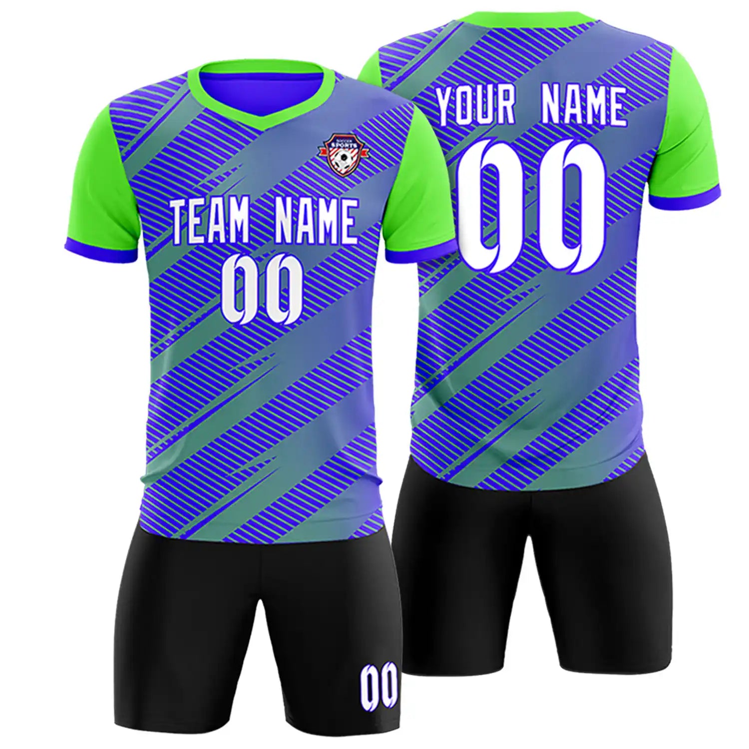 Custom Royal Blue Neon Green Casual Sport Soccer Sets Jersey