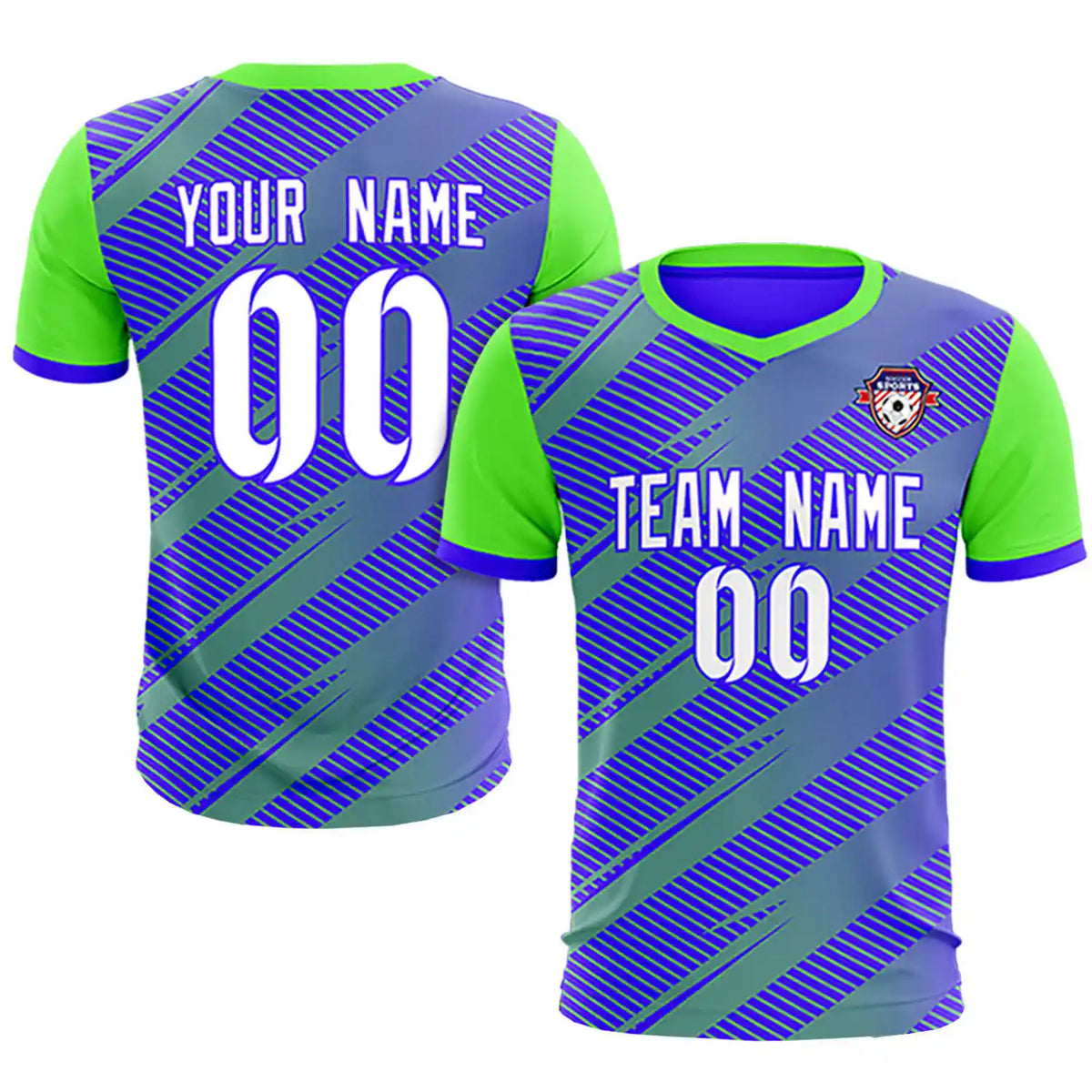 Custom Royal Blue Neon Green Casual Sport Soccer Sets Jersey