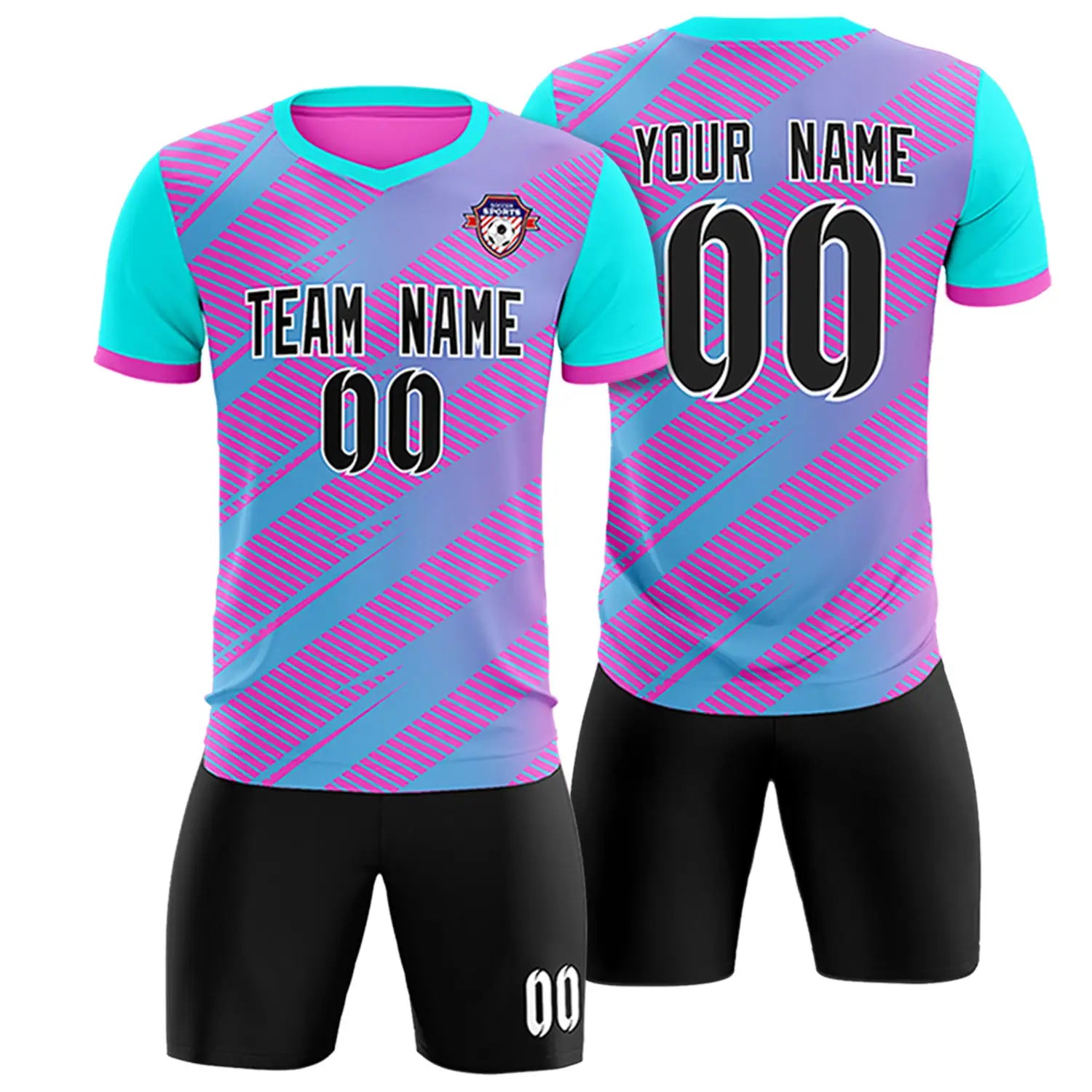 Custom Pink Sky Blue Casual Sport Soccer Sets Jersey