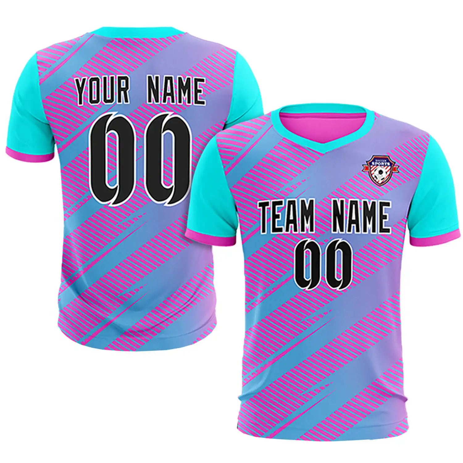 Custom Pink Sky Blue Casual Sport Soccer Sets Jersey
