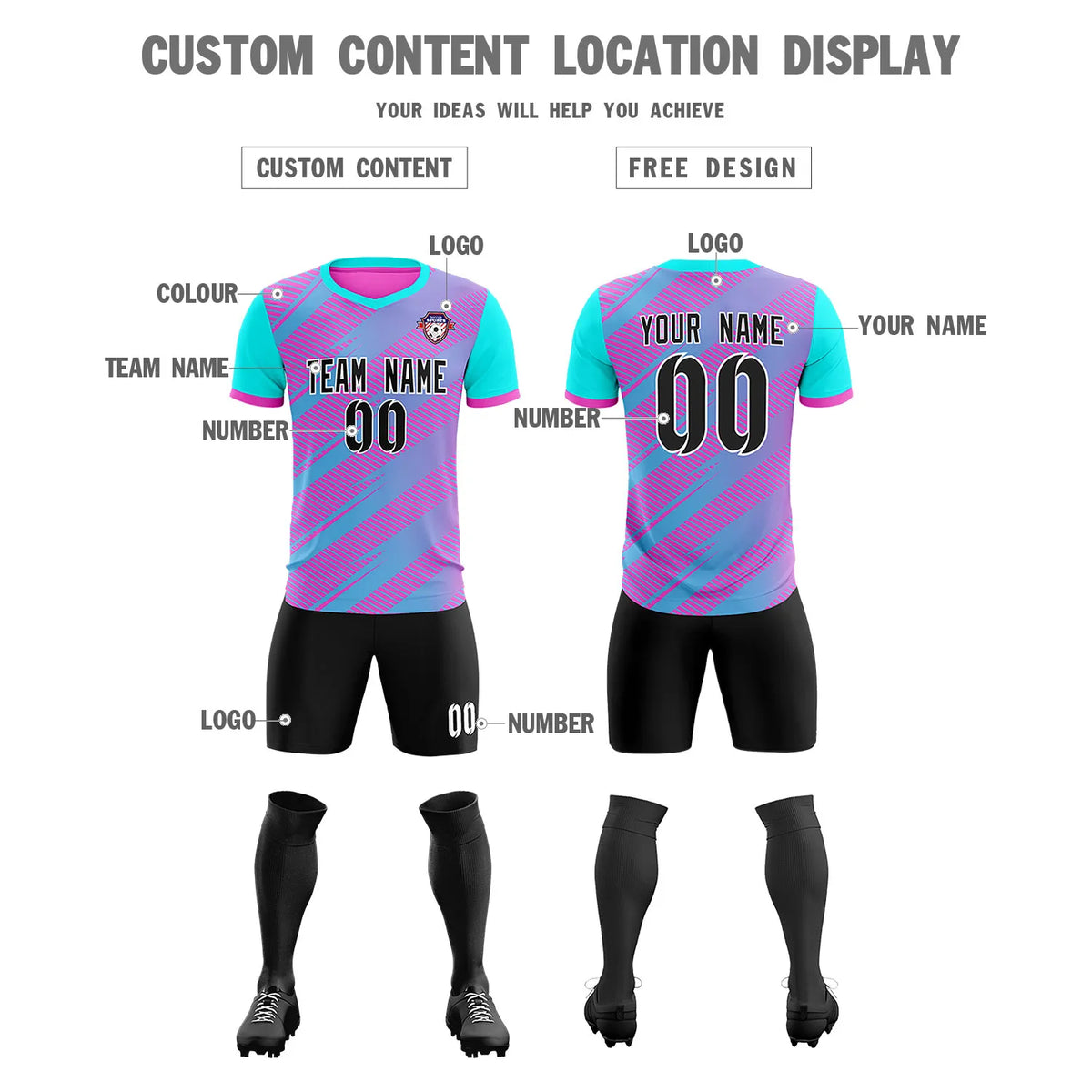 Custom Pink Sky Blue Casual Sport Soccer Sets Jersey