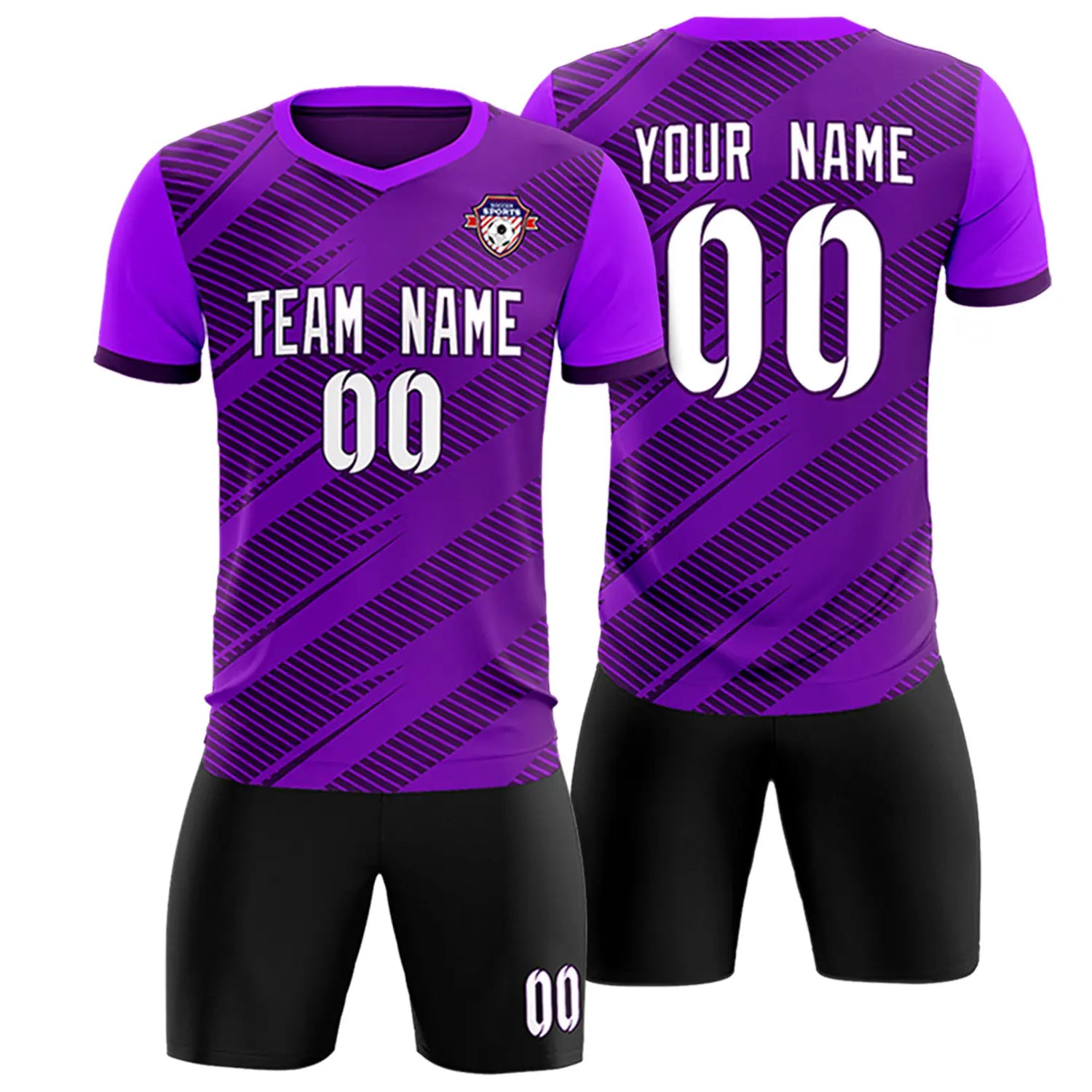 Custom Dark Purple Light Purple Casual Sport Soccer Sets Jersey