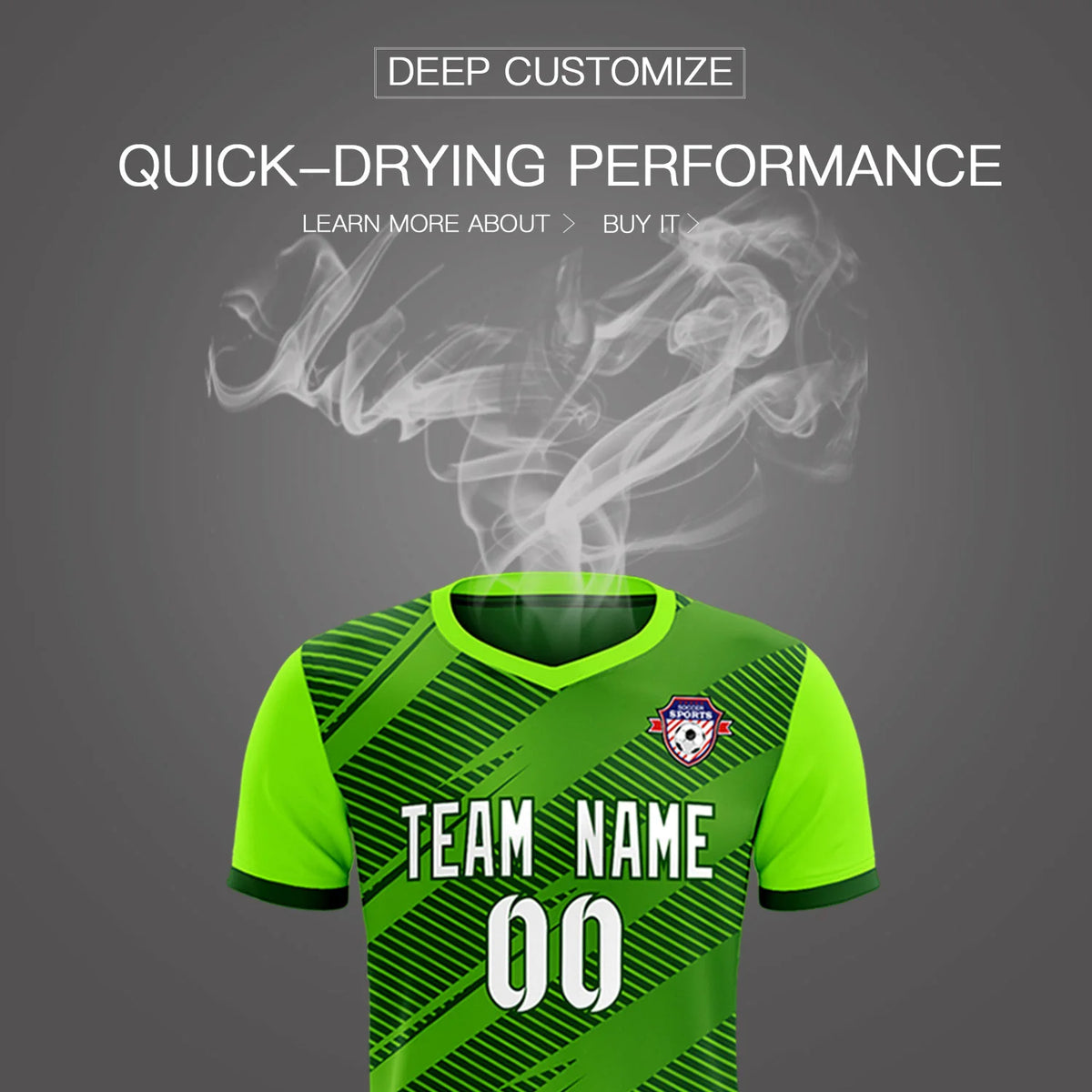 Custom Green Neon Green Casual Sport Soccer Sets Jersey