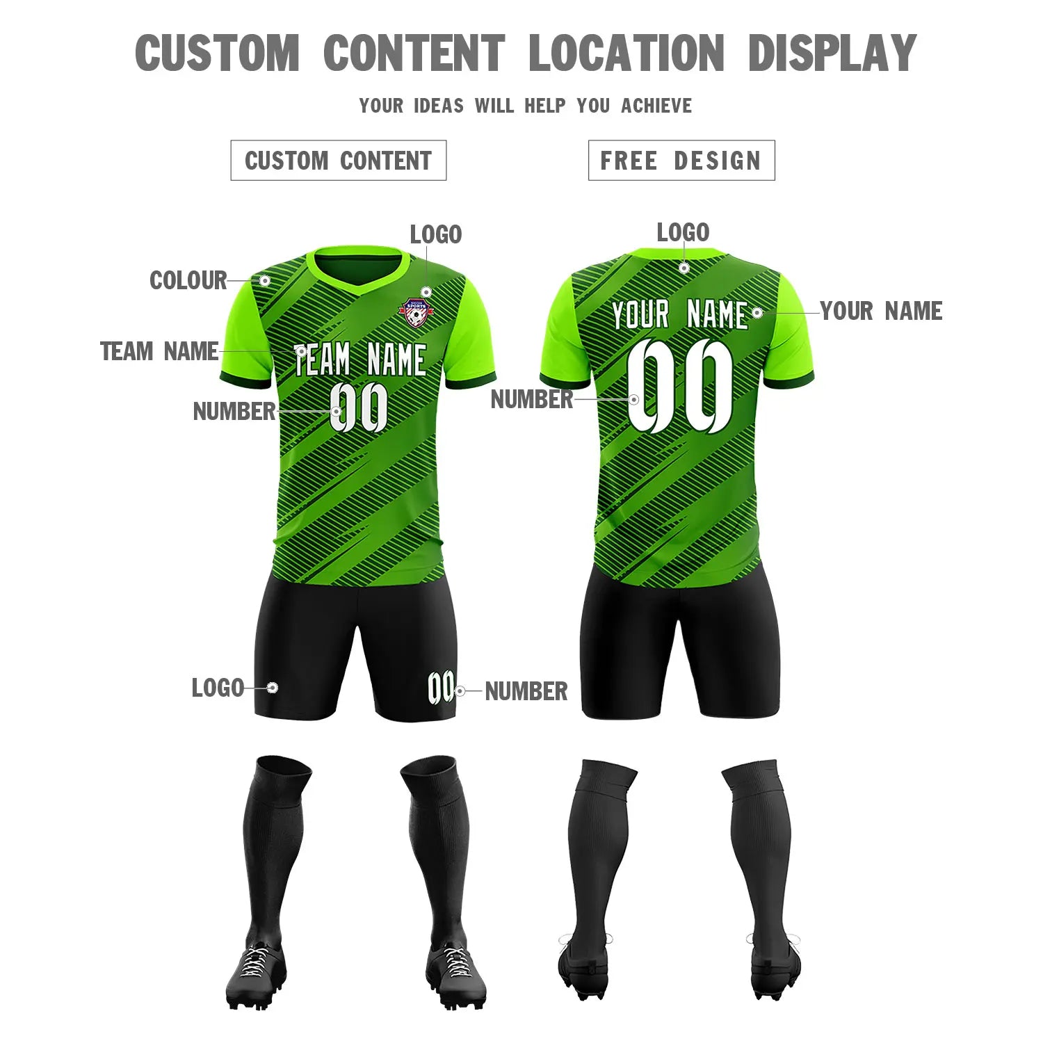 Custom Green Neon Green Casual Sport Soccer Sets Jersey