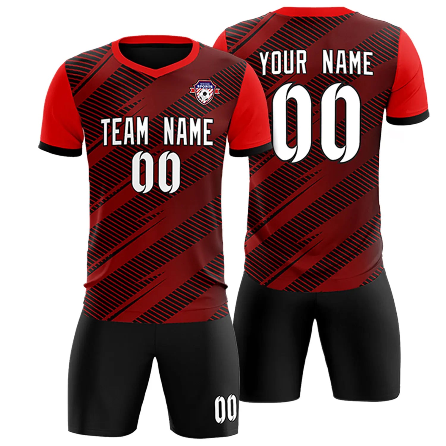 Custom Black Red Casual Sport Soccer Sets Jersey