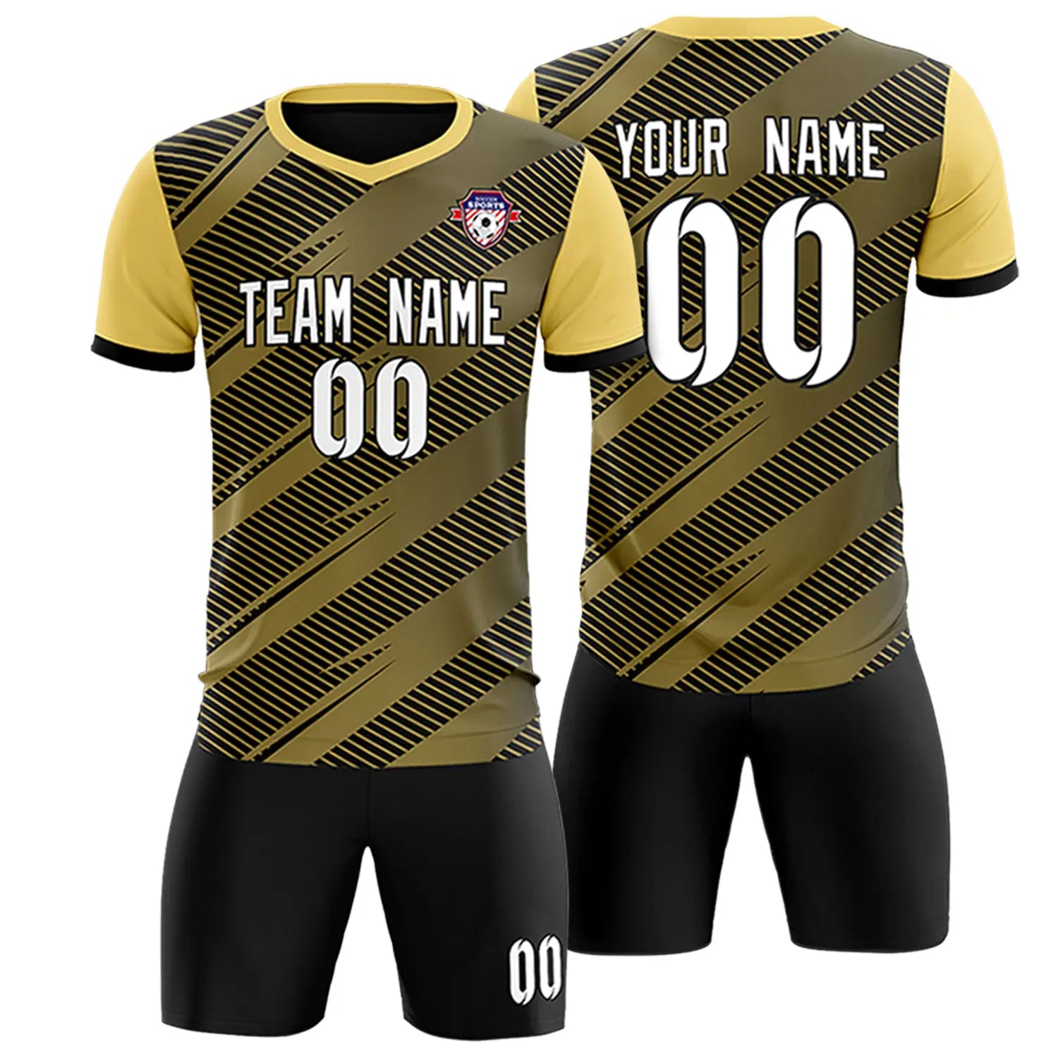 Custom Black Khaki Casual Sport Soccer Sets Jersey