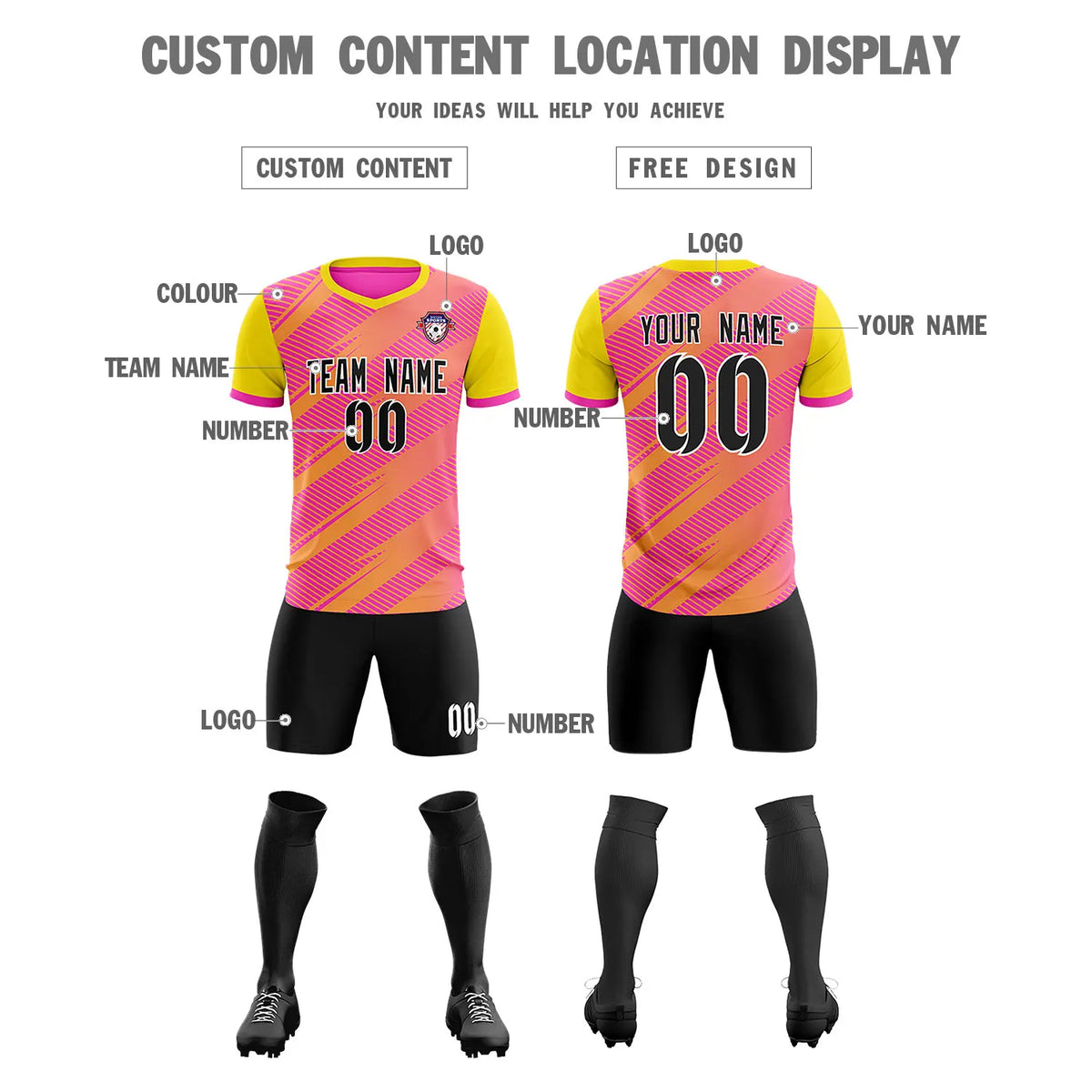 Custom Pink Gold01 Casual Sport Soccer Sets Jersey