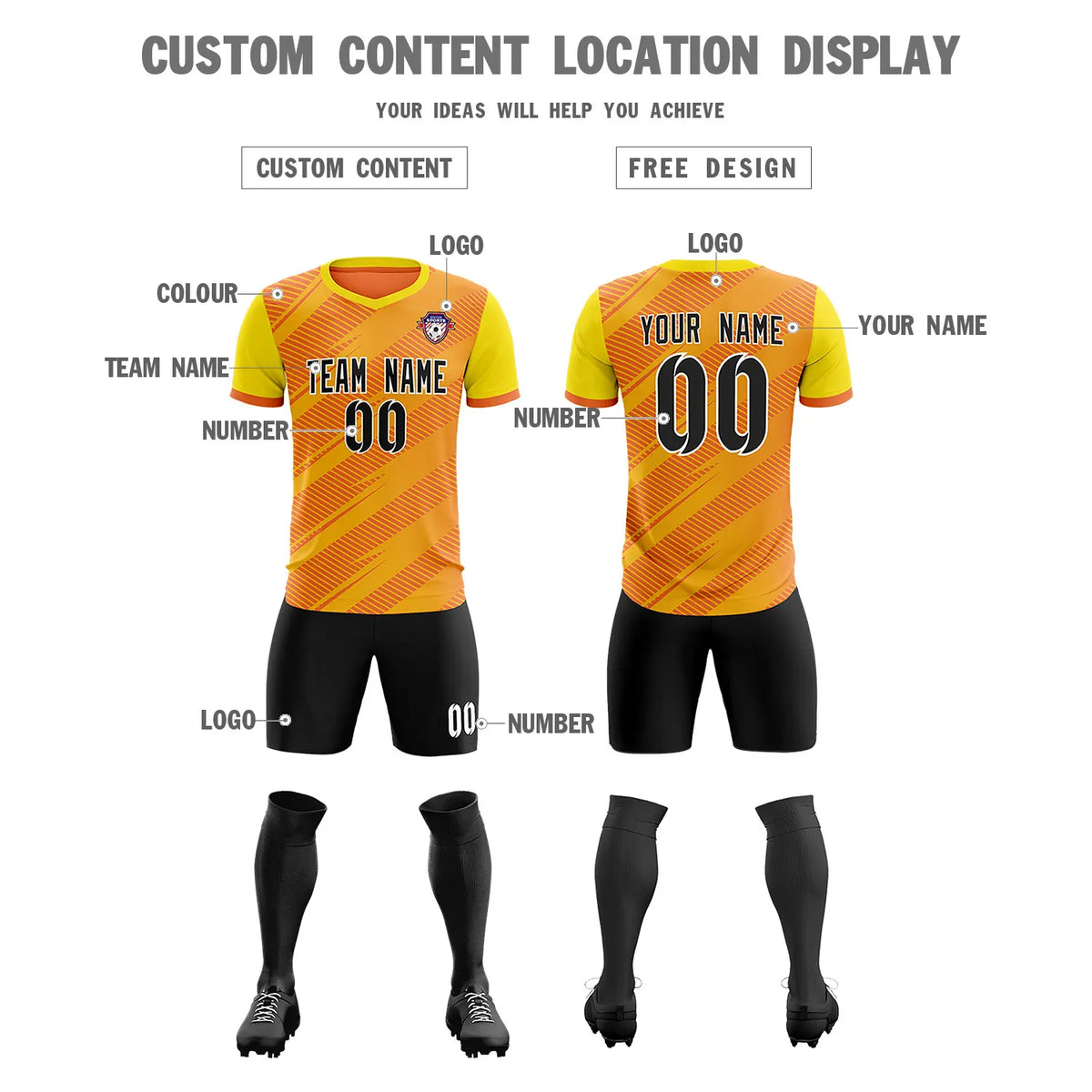 Custom Orange Gold01 Casual Sport Soccer Sets Jersey